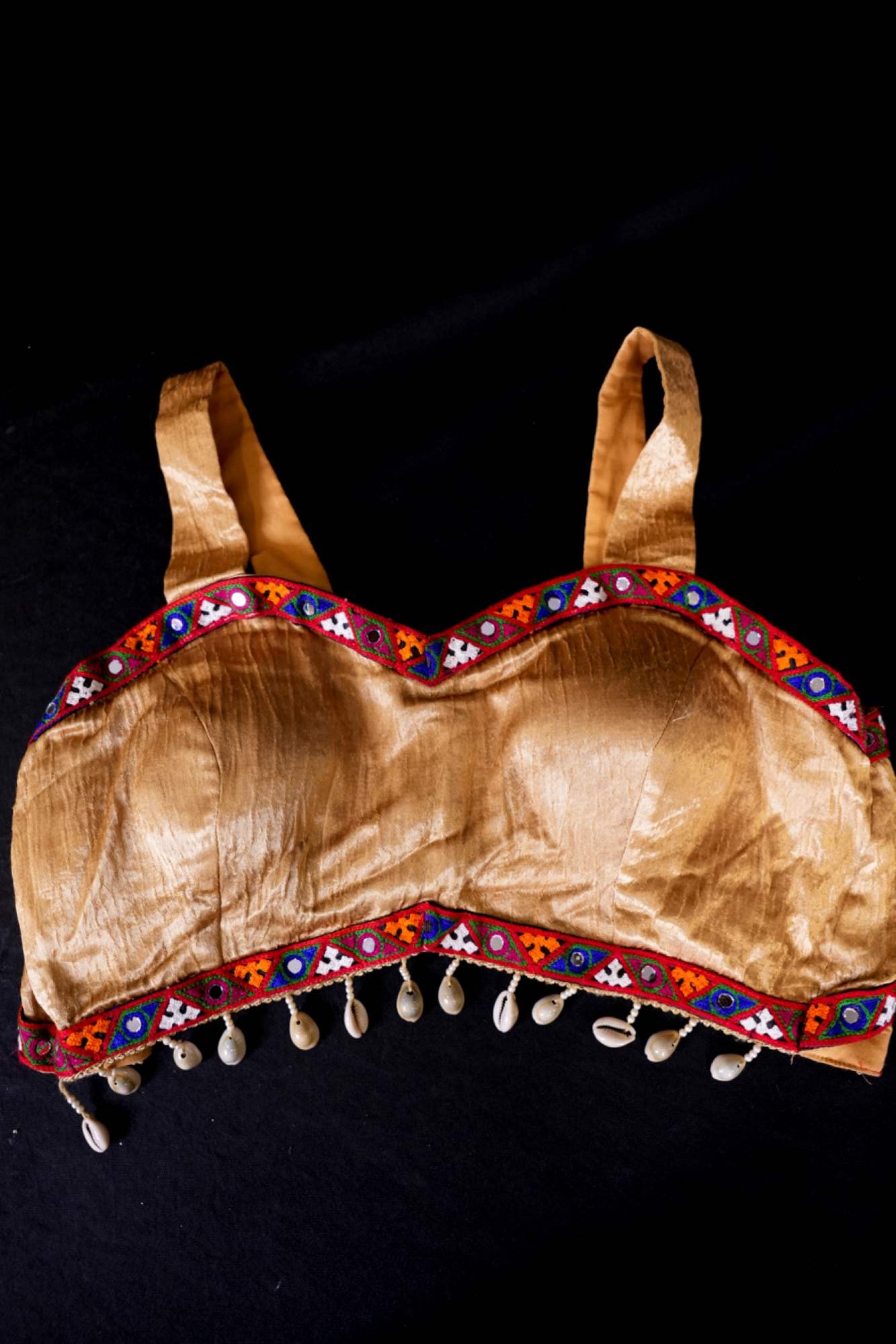 Stylish Navratri-Inspired Golden with Multicolor Embroidered Bordered & Kaudi At Bottom With Designer Blouse