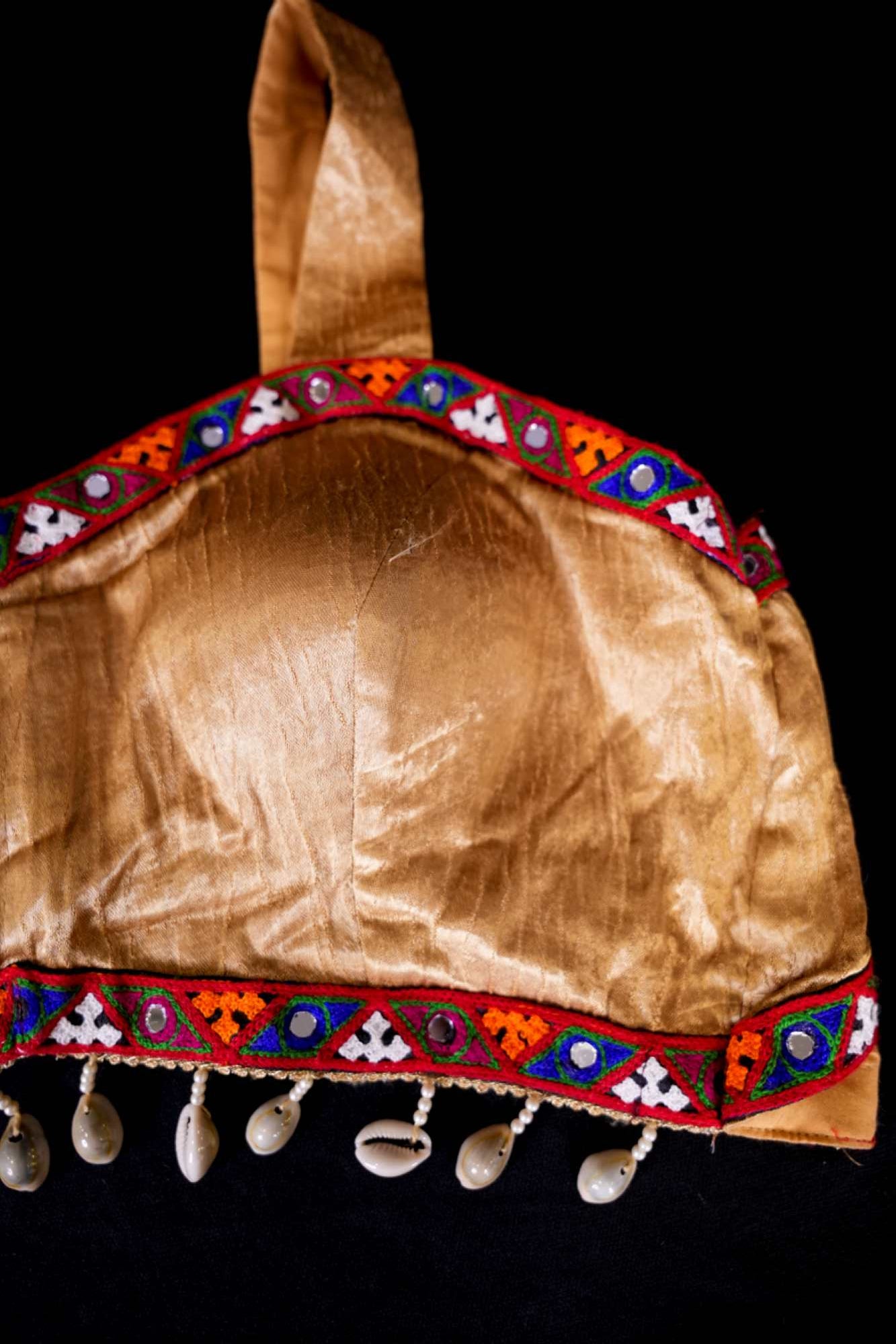 Stylish Navratri-Inspired Golden with Multicolor Embroidered Bordered & Kaudi At Bottom With Designer Blouse