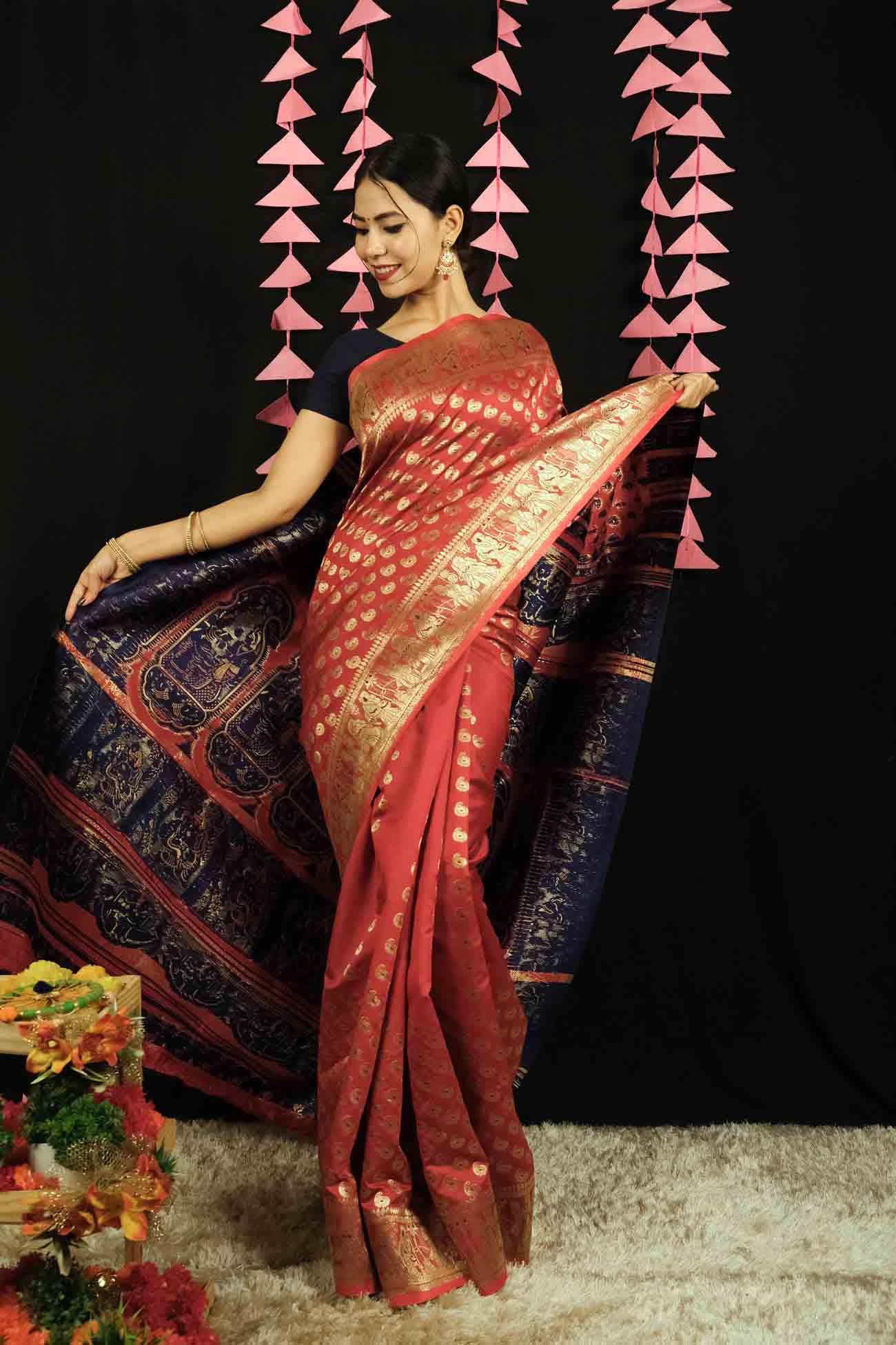 Ready To Wear Jacquard woven Self design Banarasi silk saree Wrap in 1 minute saree - Isadora Life