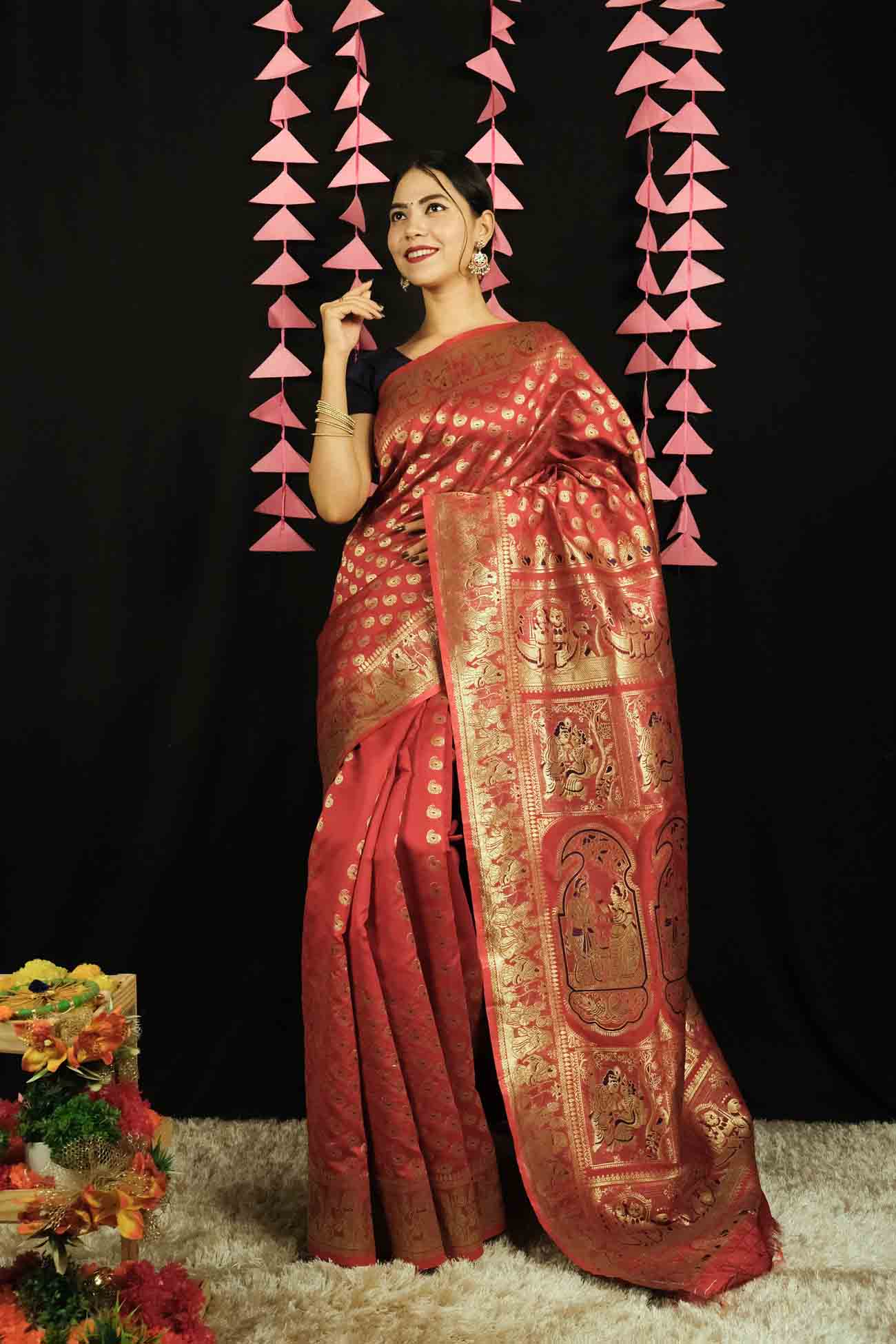 Ready To Wear Jacquard woven Self design Banarasi silk saree Wrap in 1 minute saree - Isadora Life