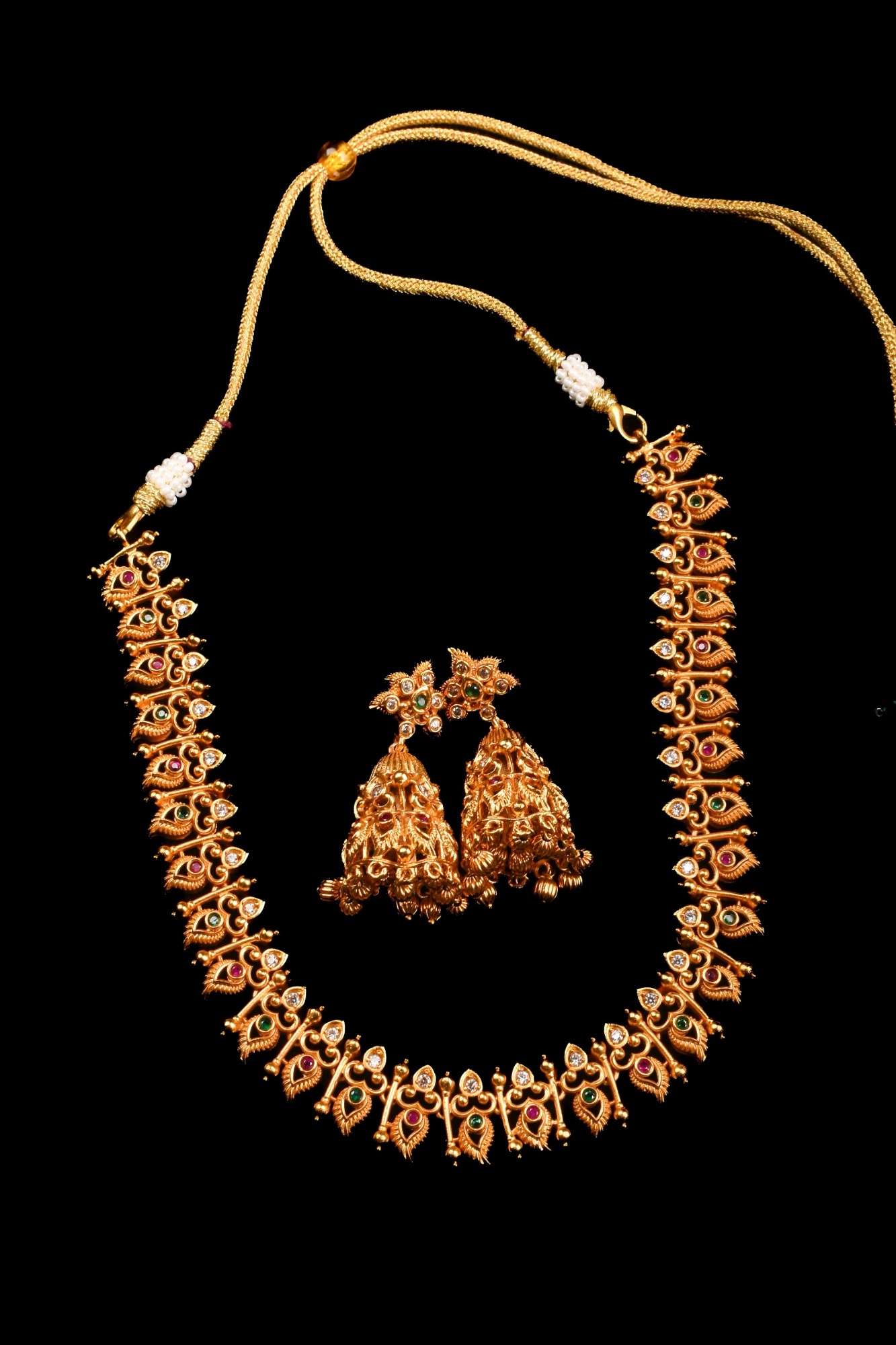 mango units and Stone with Jhumka Earring necklace set
