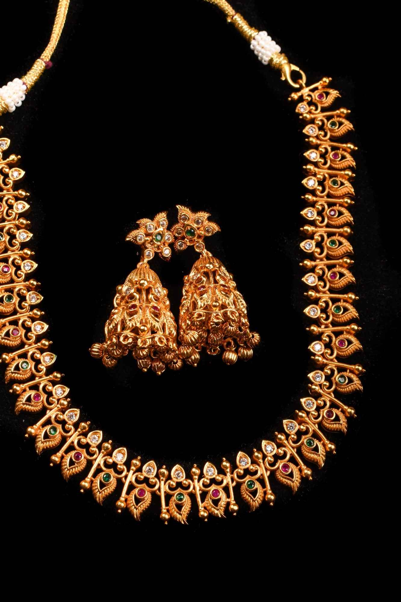 mango units and Stone with Jhumka Earring necklace set