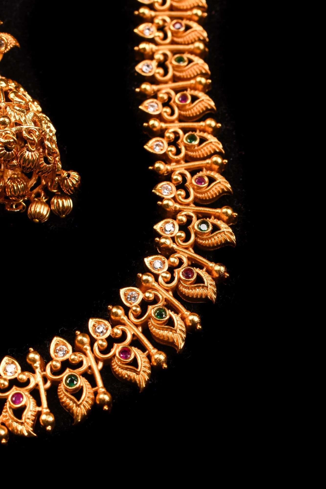 mango units and Stone with Jhumka Earring necklace set