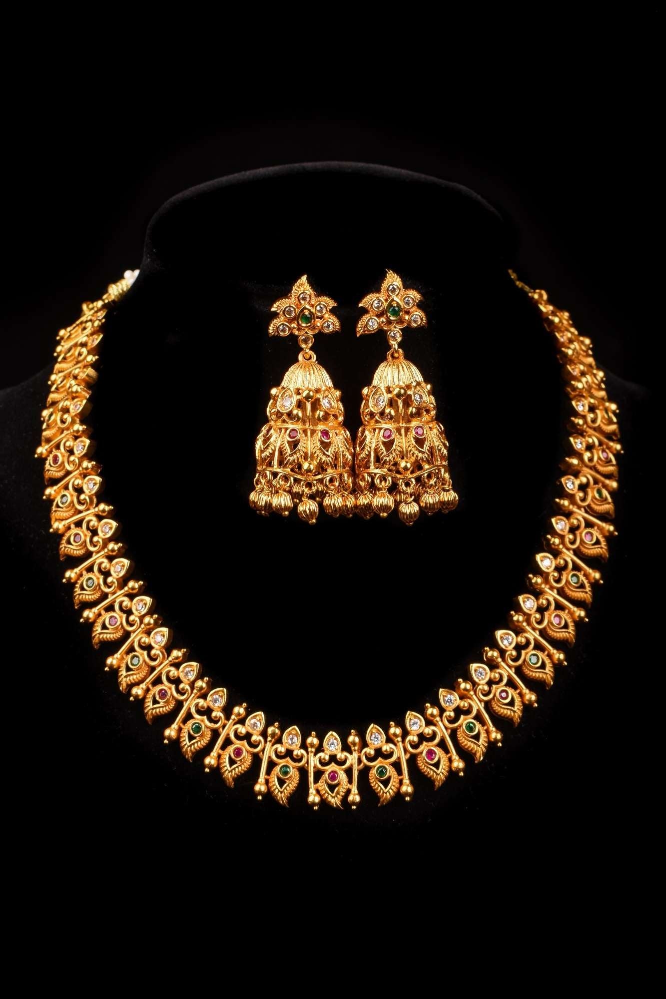 mango units and Stone with Jhumka Earring necklace set