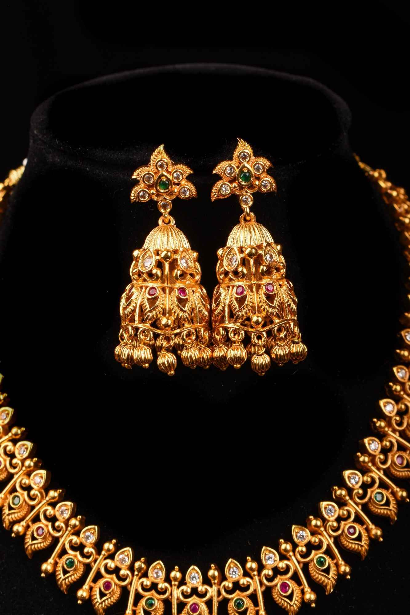 mango units and Stone with Jhumka Earring necklace set