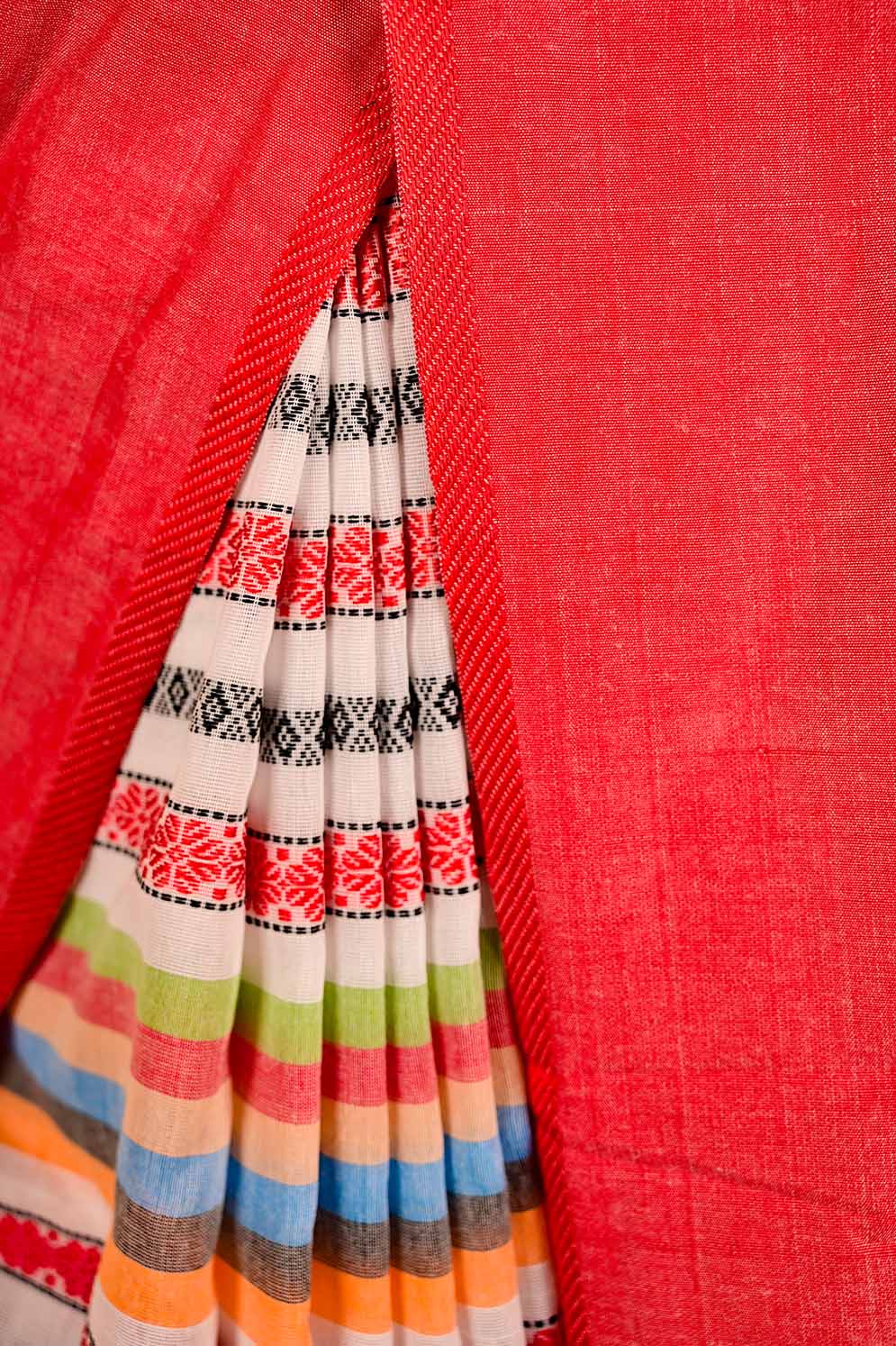 Ready To Wear Begampuri weave cotton linen with Tassels on Pallu Wrap in 1 minute saree - Isadora Life