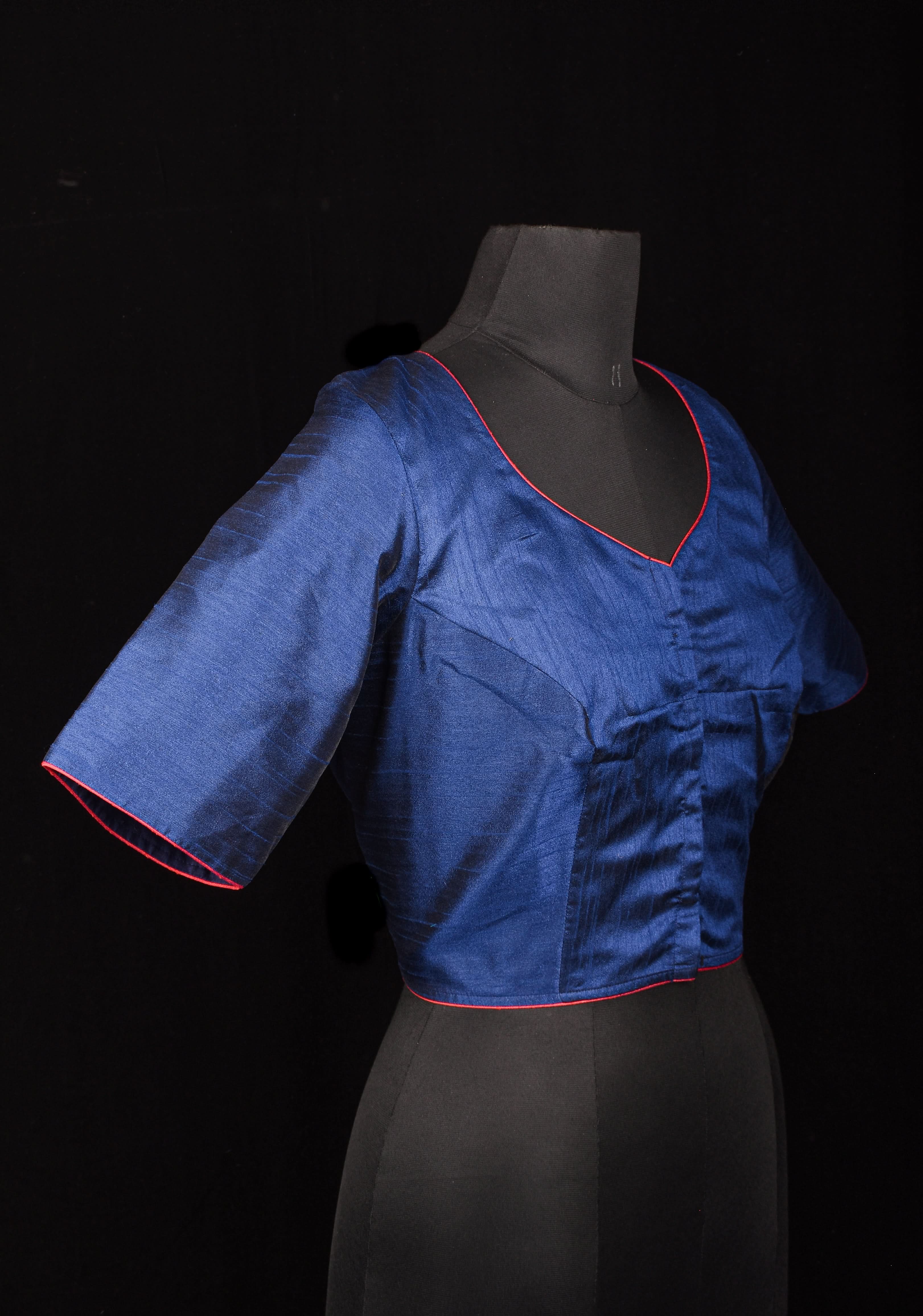 Size 42" Blue Krishna Hand Painted Blouse | Shobitam