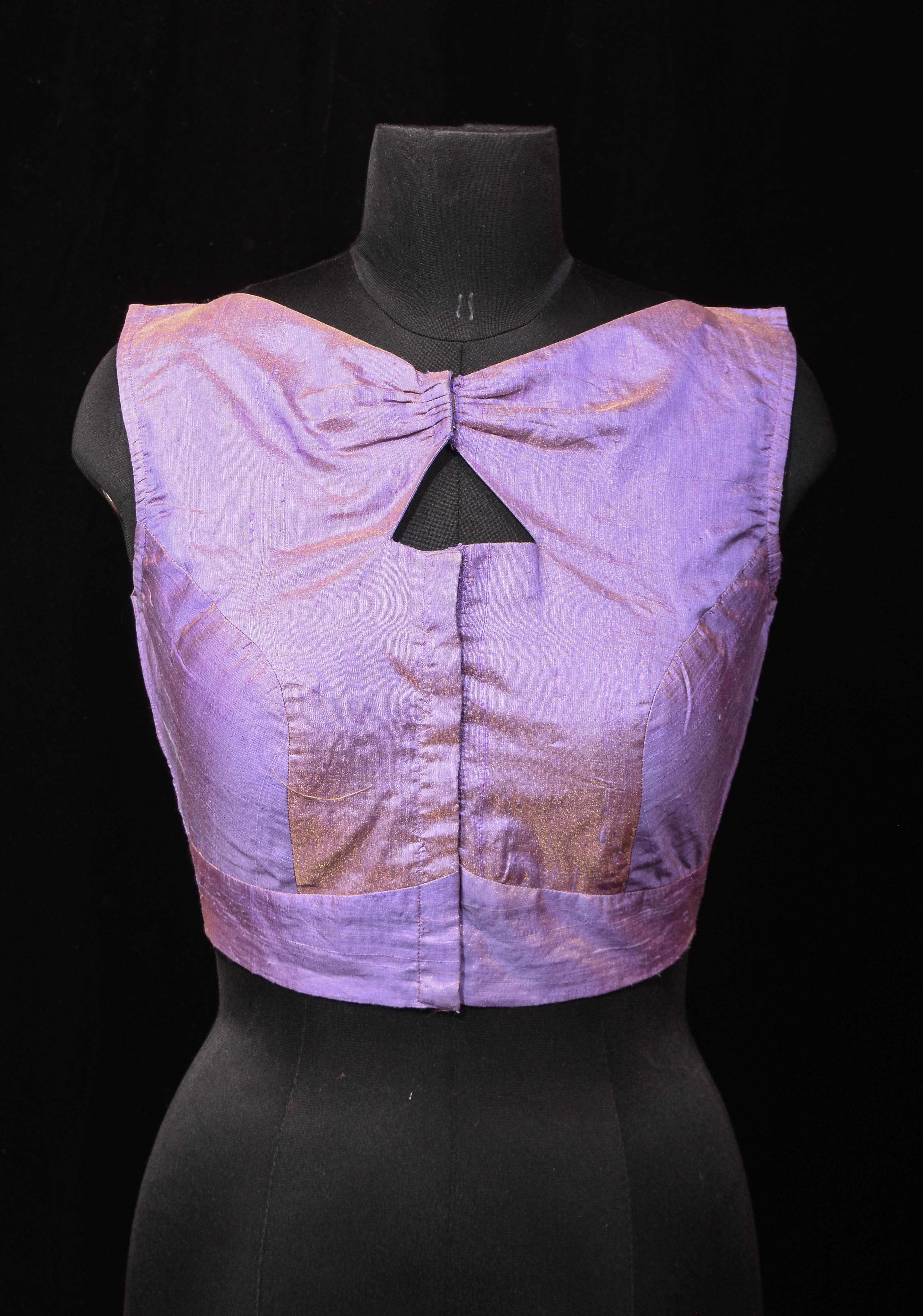 Lavender Pure Tissue Raw Silk blouse with Butterfly Cutout tone on tone embellishments, customizable, made to order | Shobitam