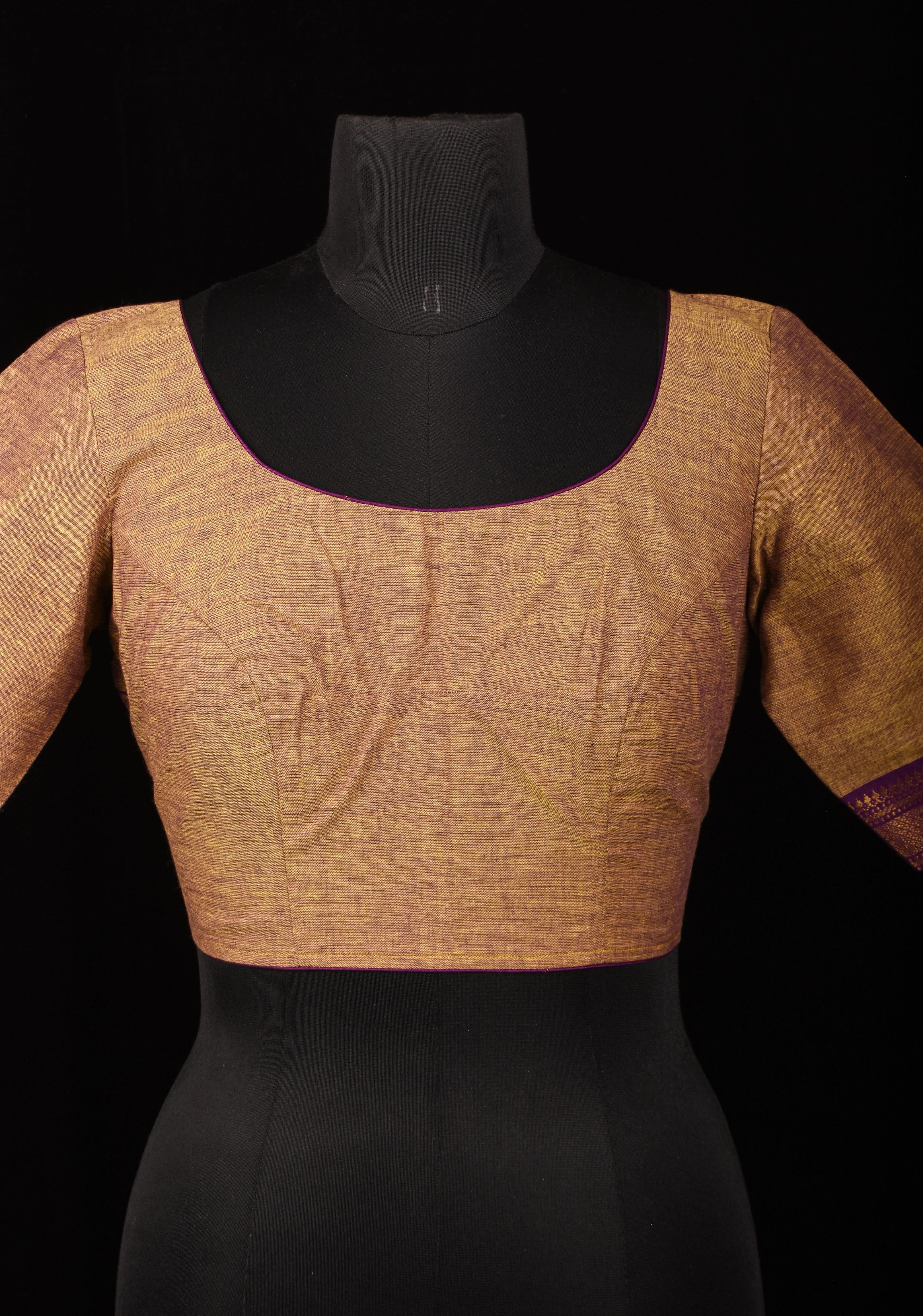 Size 38: Methi Dual Tone Mangalagiri Cotton Blouse with Zari detailing | Shobitam