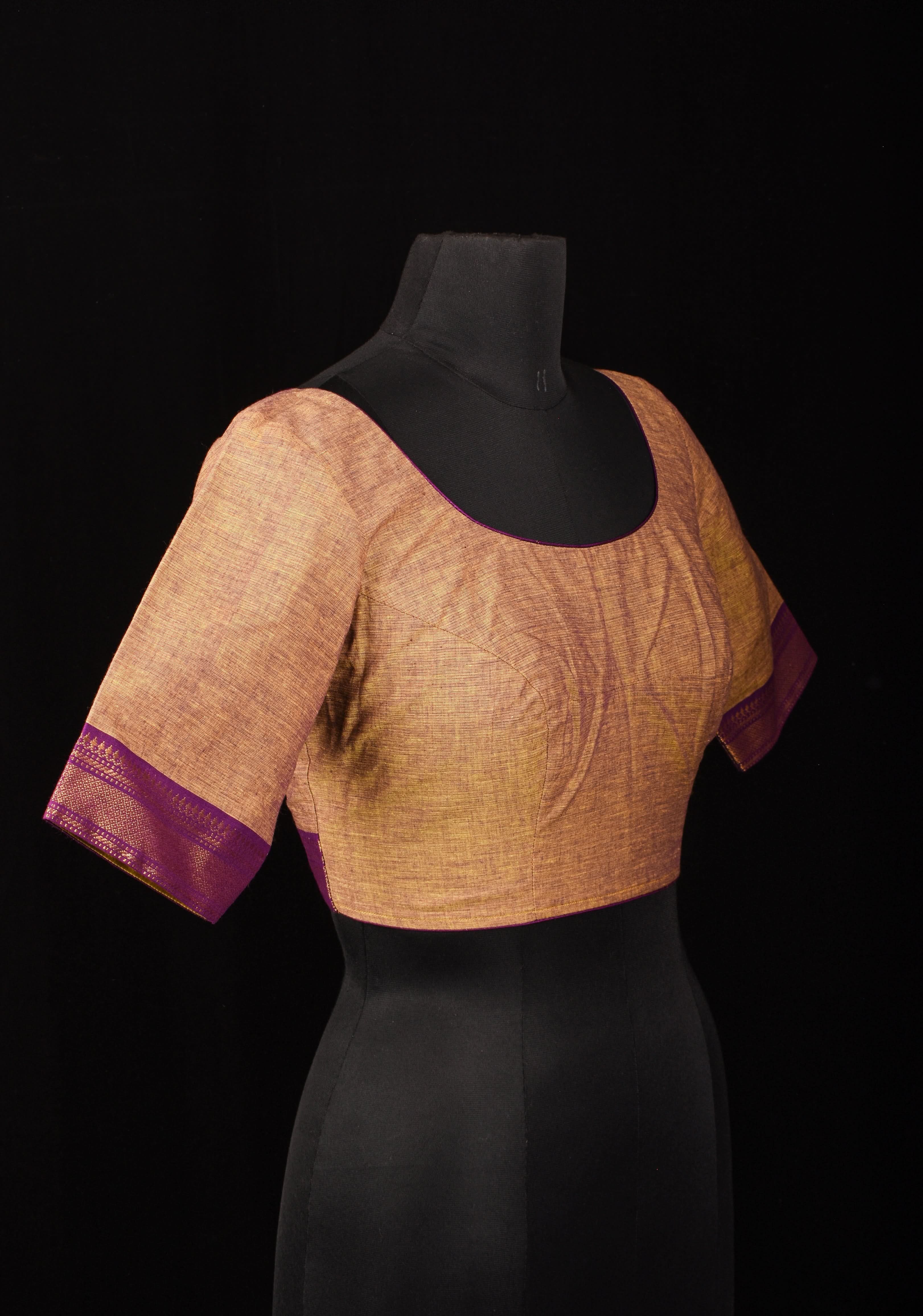 Size 38: Methi Dual Tone Mangalagiri Cotton Blouse with Zari detailing | Shobitam