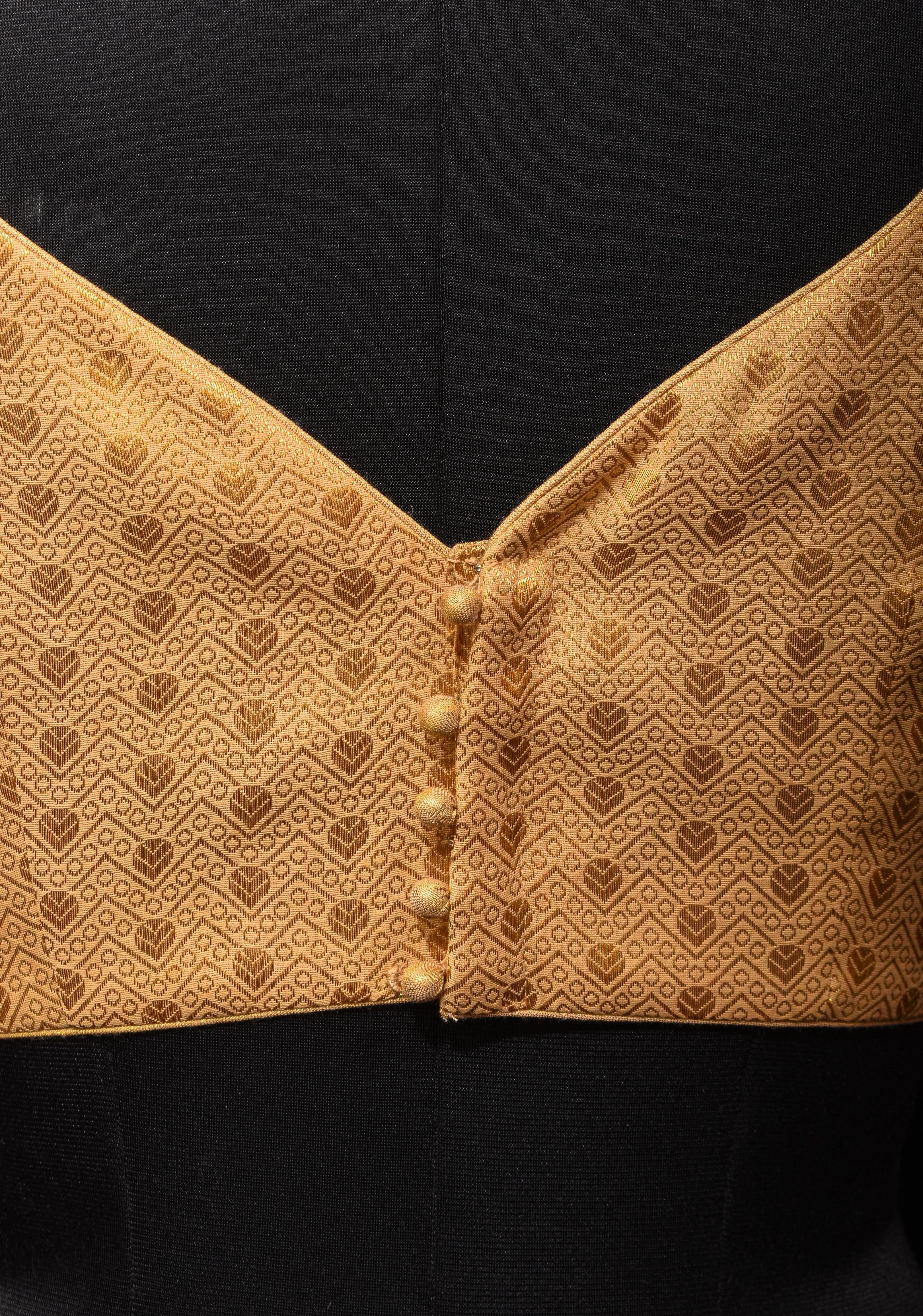 Golden Brocade blouse with Cap Sleeve and Leaf Neck, Customizable, Made To Order | Shobitam