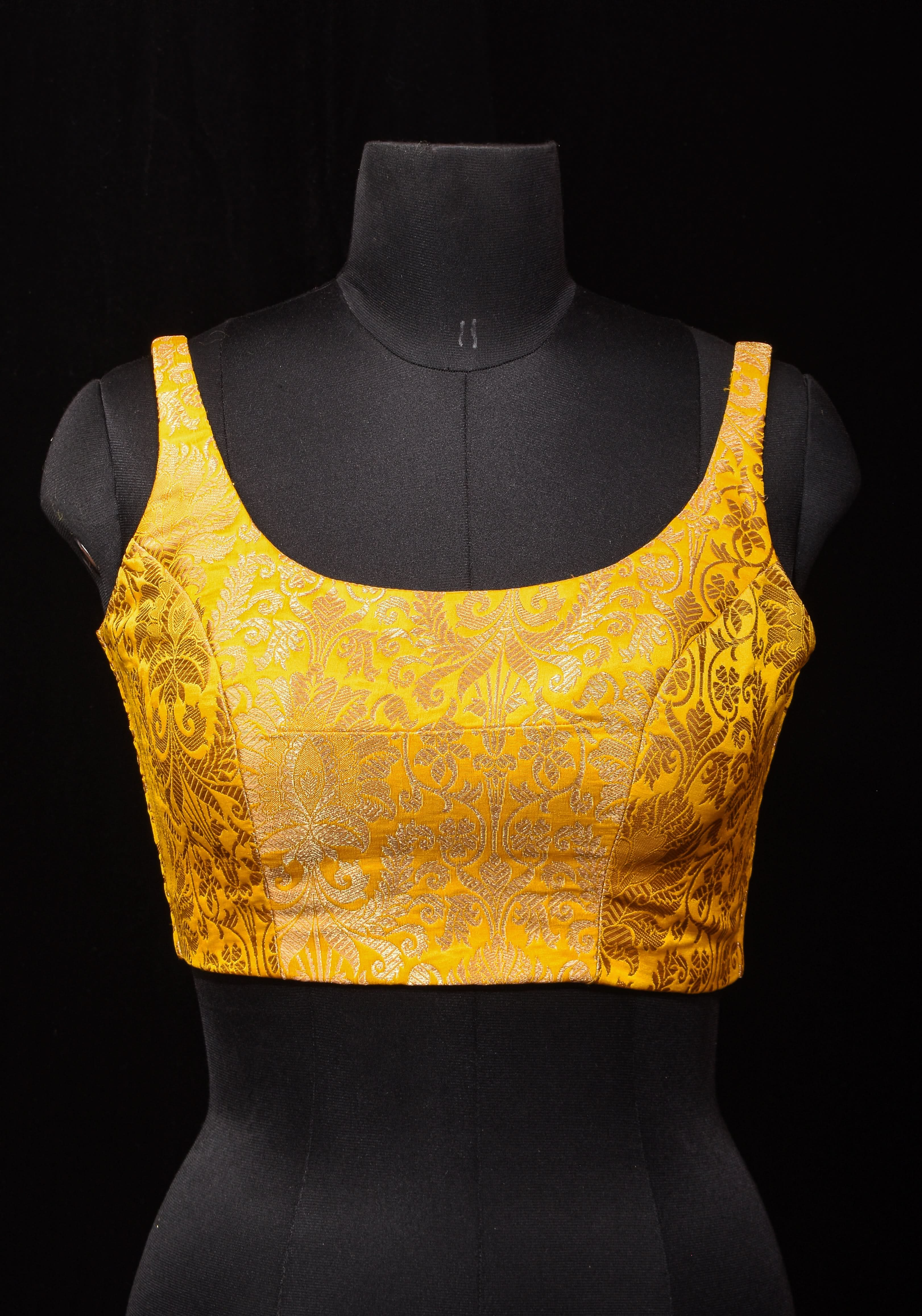 Yellow Banarasi brocade sleeveless mix and match blouse, customizable, made-to-order | Shobitam