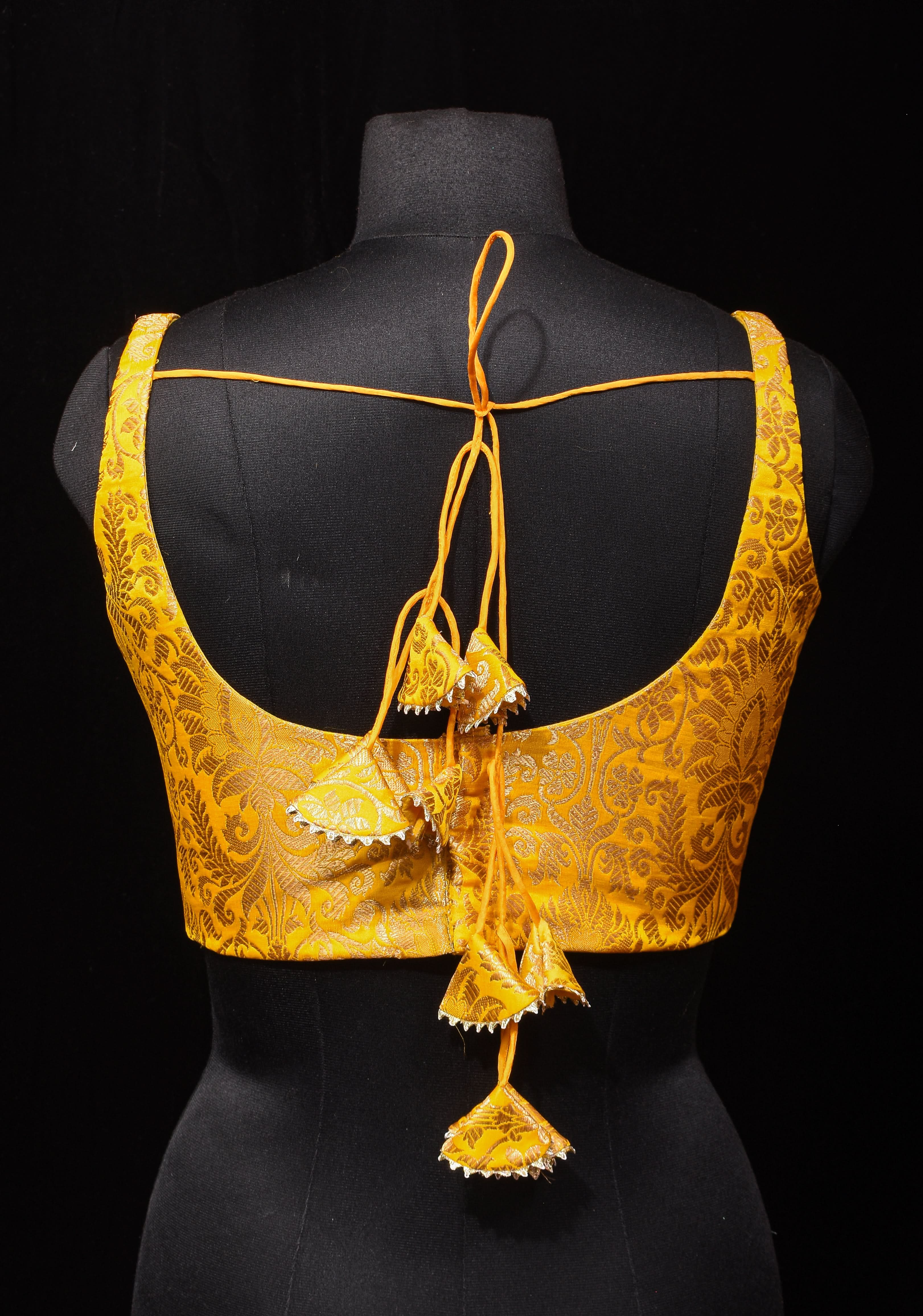 Yellow Banarasi brocade sleeveless mix and match blouse, customizable, made-to-order | Shobitam