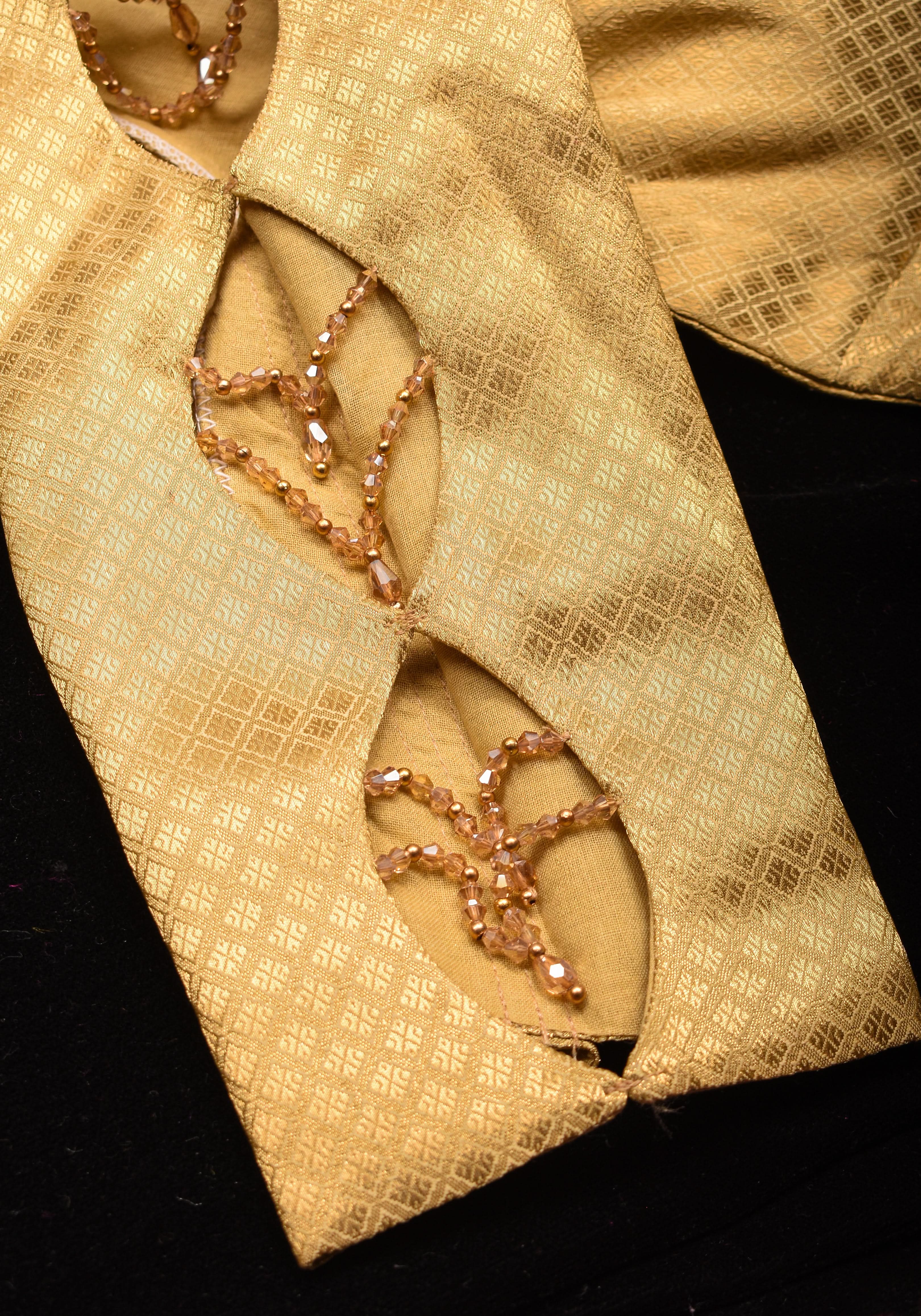 Golden blouse with cutout in sleeves and crystal detailing , Made to Order | Shobitam