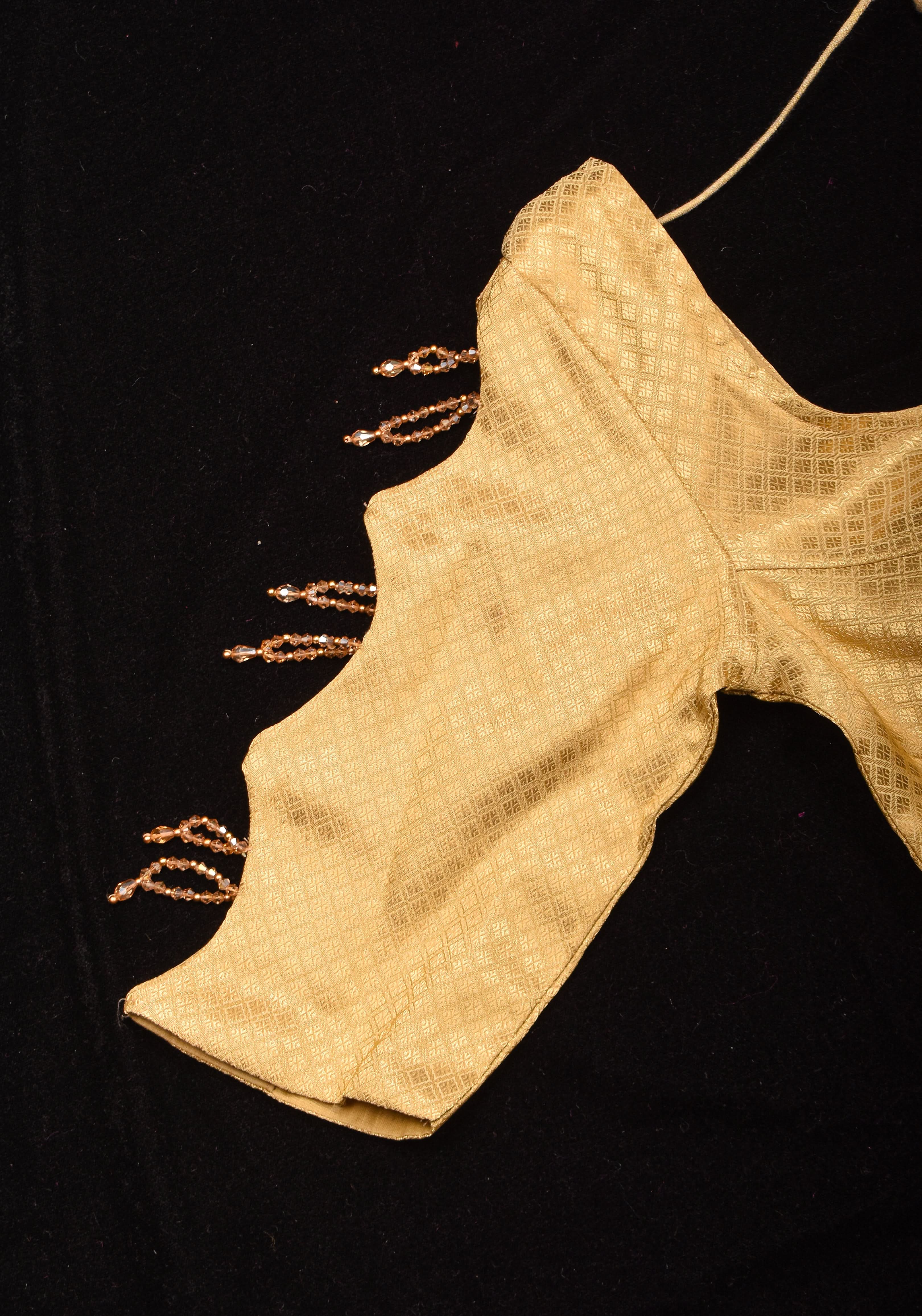 Golden blouse with cutout in sleeves and crystal detailing , Made to Order | Shobitam