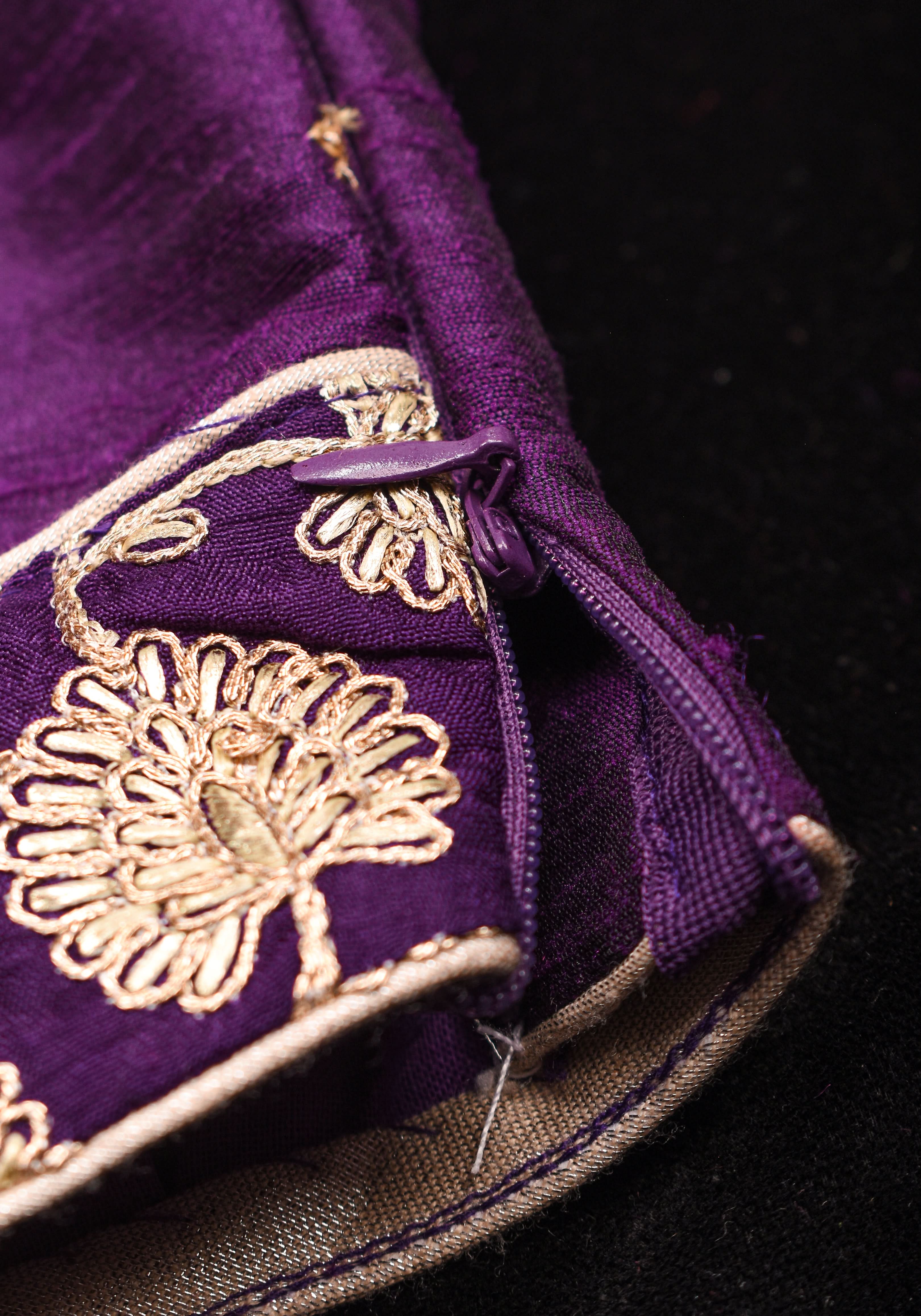 Jamuni Purple Butta and Jaal Leafneck two fabric blouse, Made to Order | Shobitam