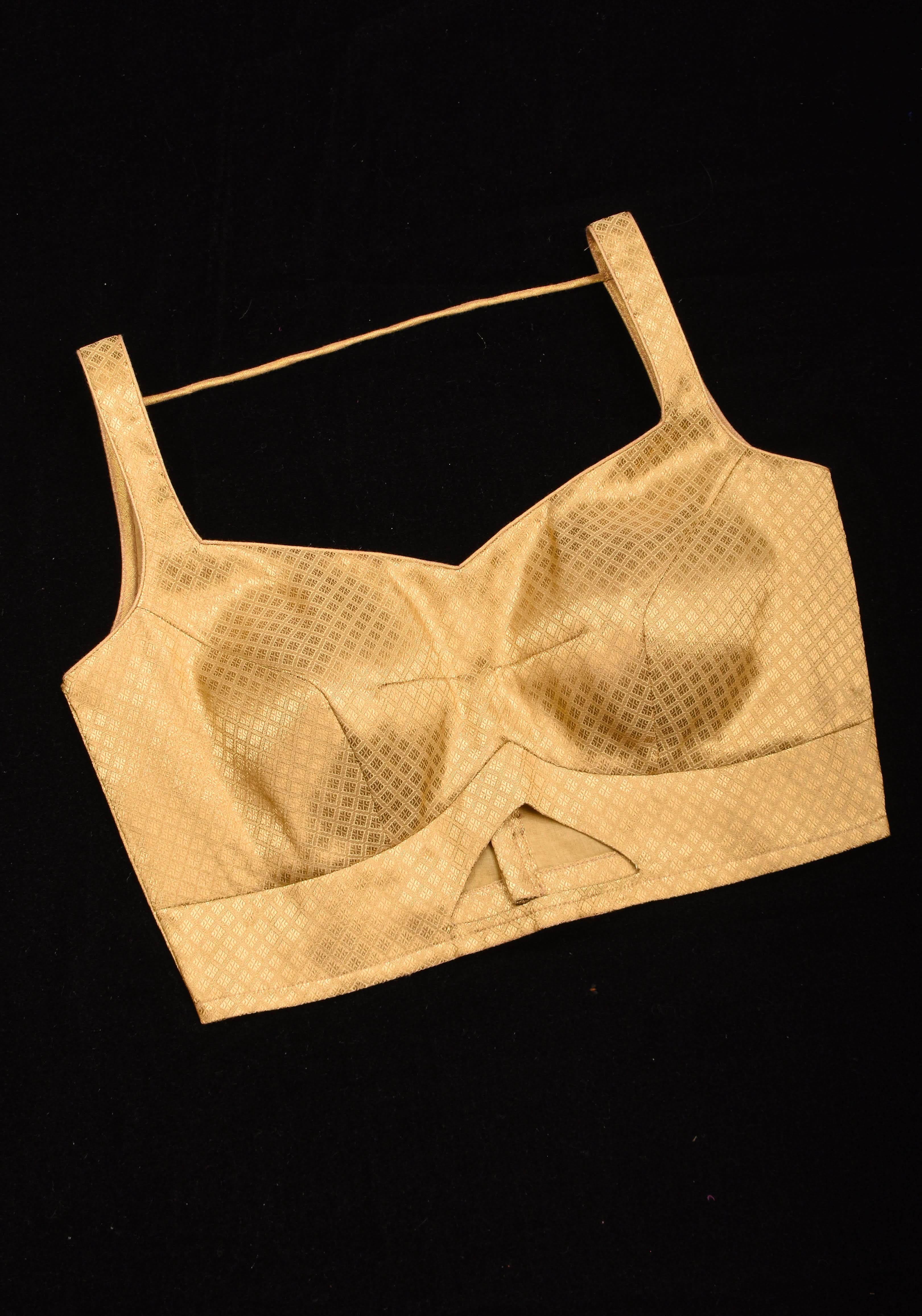 Golden blouse with sleeveless with front cutout , Made to Order | Shobitam