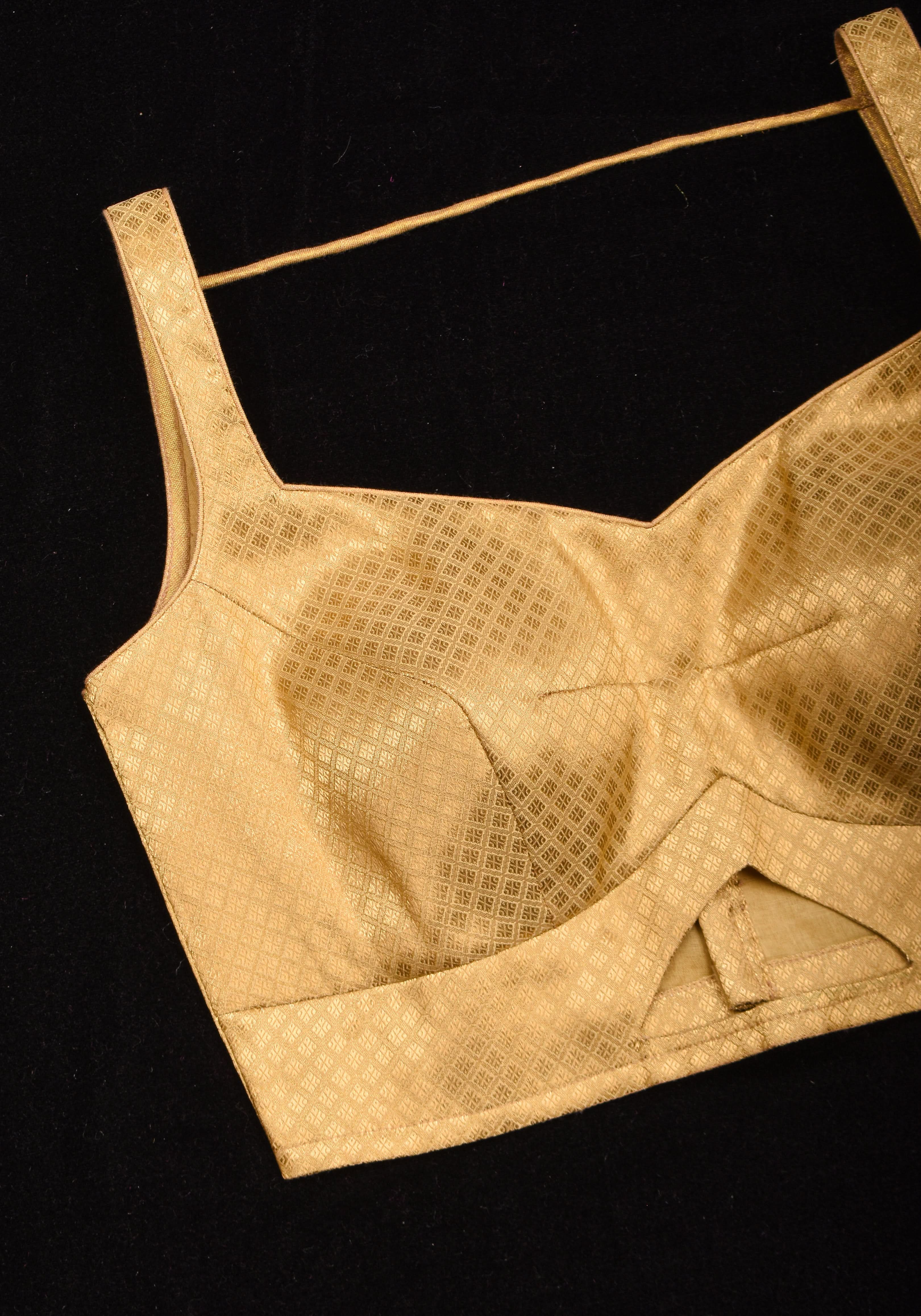 Golden blouse with sleeveless with front cutout , Made to Order | Shobitam