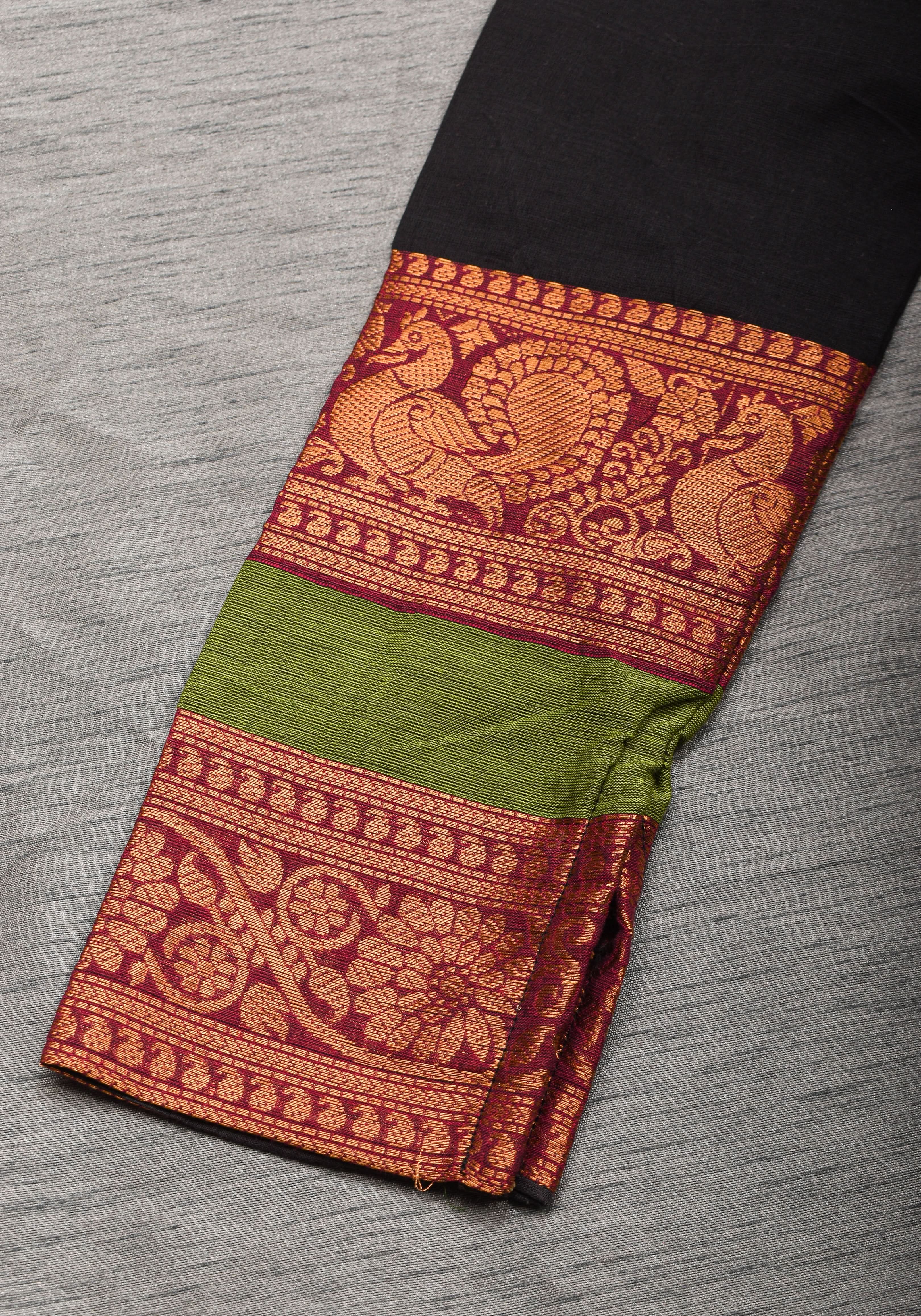 Charming Black Kanchi Cotton Blouse with 3/4th Sleeves, Zari detailing and Criss cross , Made to Order | Shobitam
