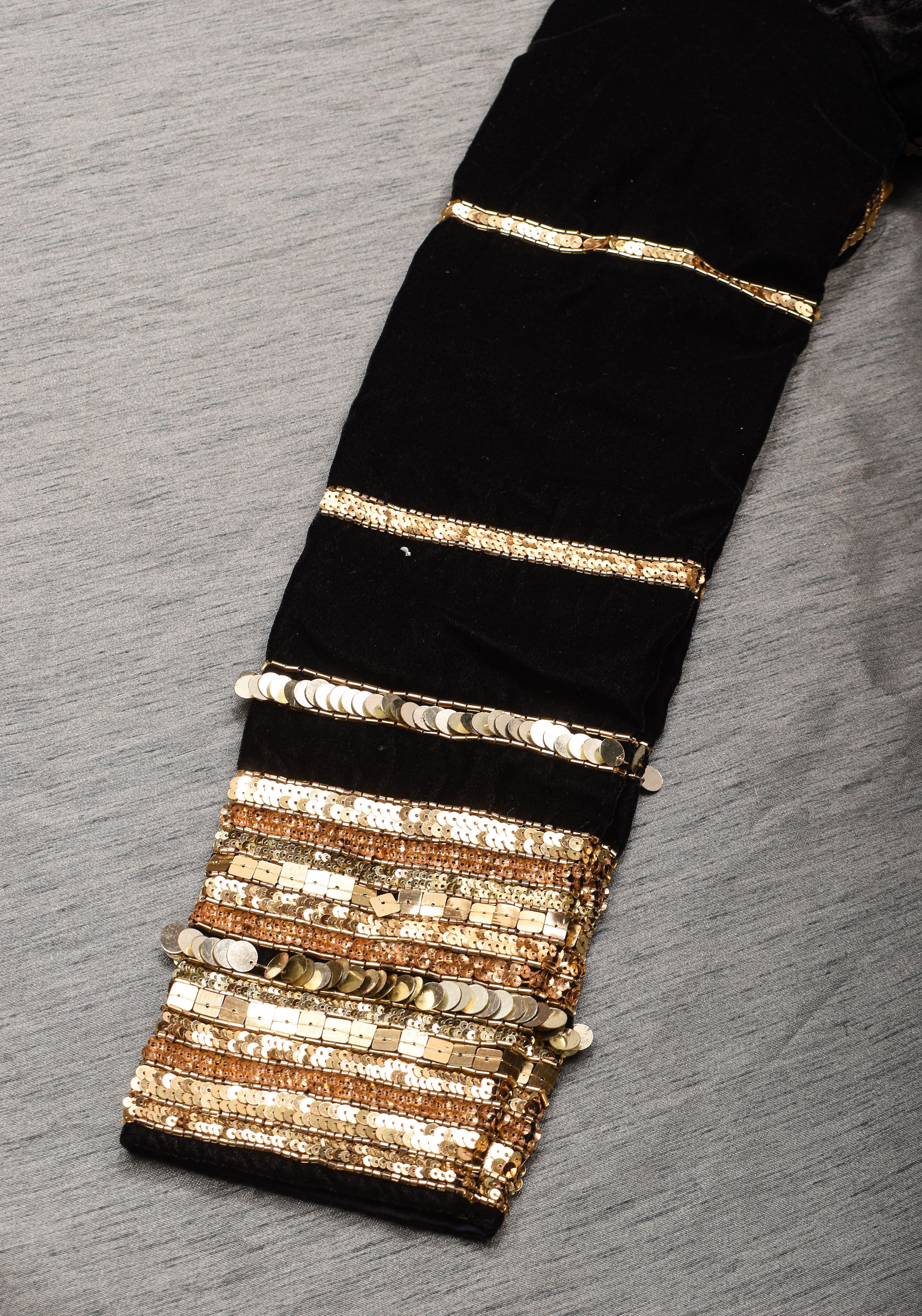Black velvet with sequin handwork cuff Blouse, rounded V neckline, Made to Order | Shobitam