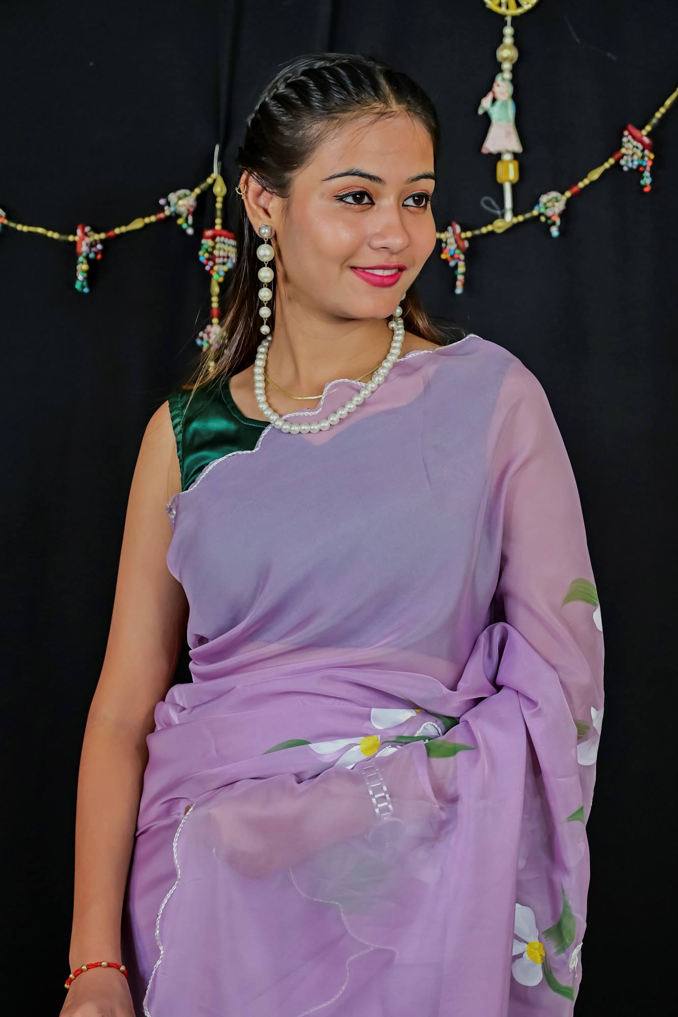 Soft Chiffon Silk with Floral Handwork & Scalloped Border Ready To Wear Saree