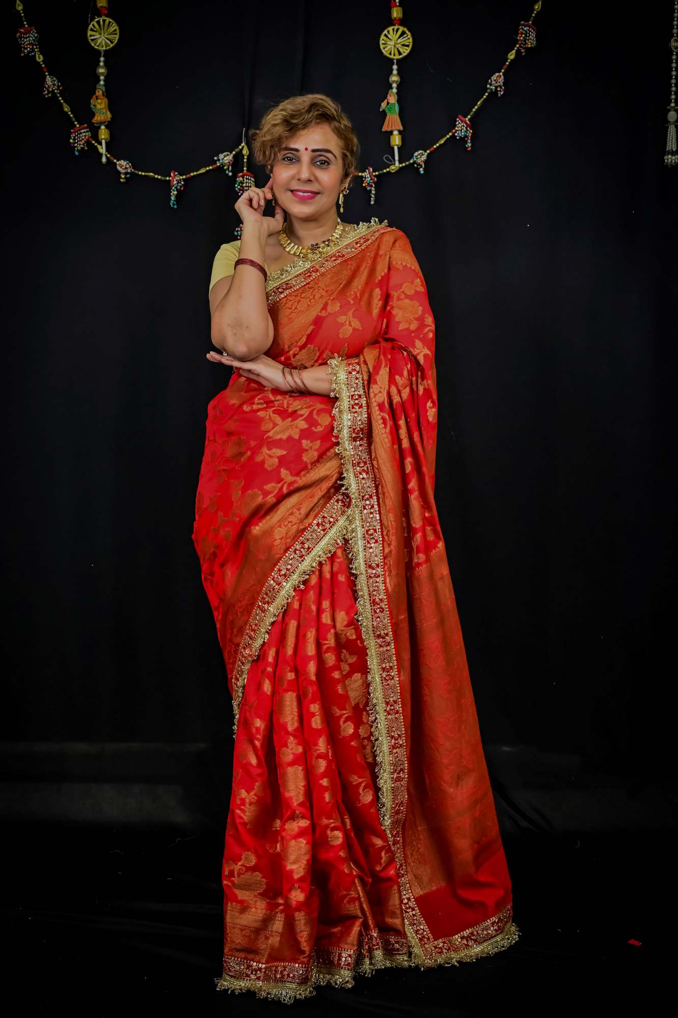 Banarasi georgette silk with Intricate Gold Zari Work Ready To Wear Saree