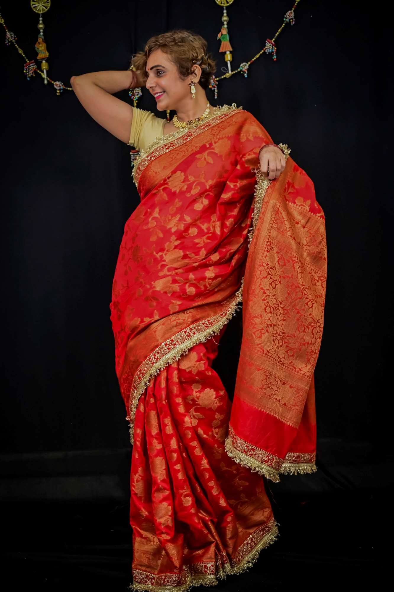 Banarasi georgette silk with Intricate Gold Zari Work Ready To Wear Saree