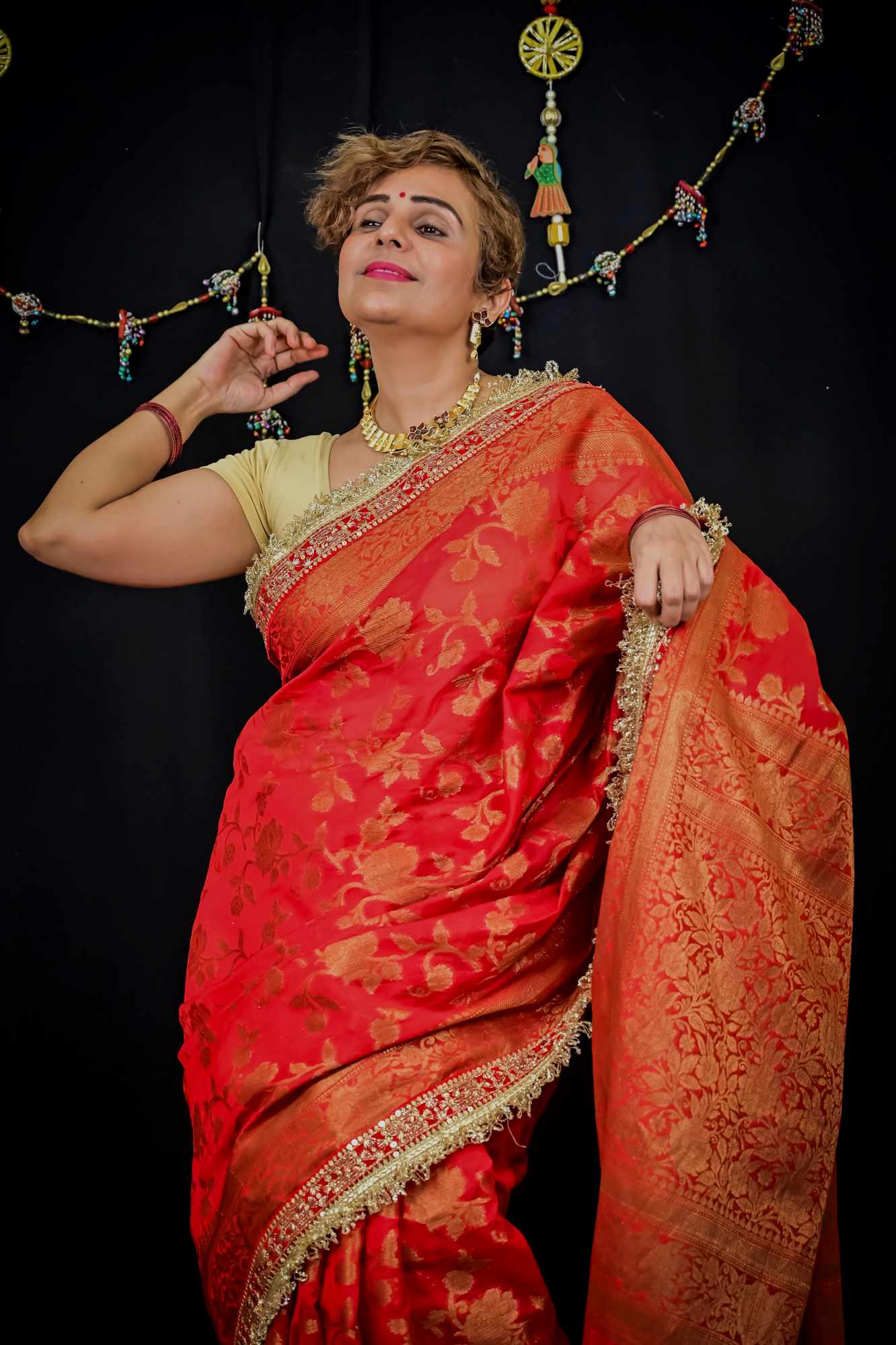 Banarasi georgette silk with Intricate Gold Zari Work Ready To Wear Saree