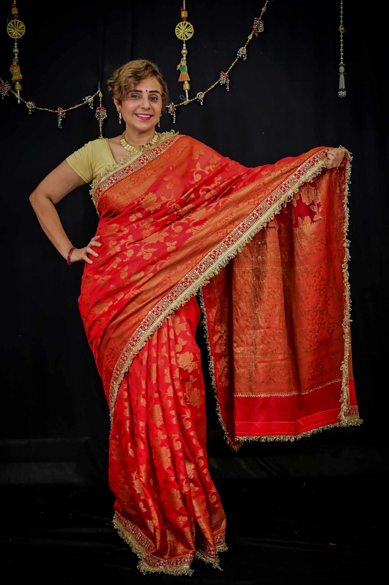 Banarasi georgette silk with Intricate Gold Zari Work Ready To Wear Saree