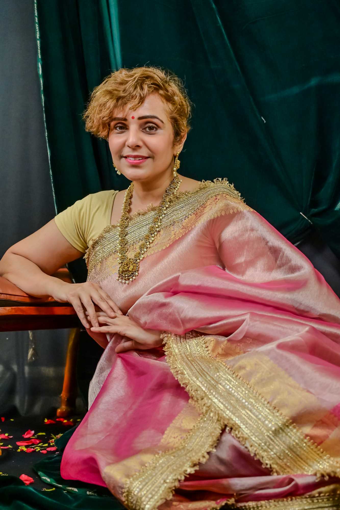 Soft Tissue Silk Ready to wear Saree with Golden Zari and Shimmering Embellishments