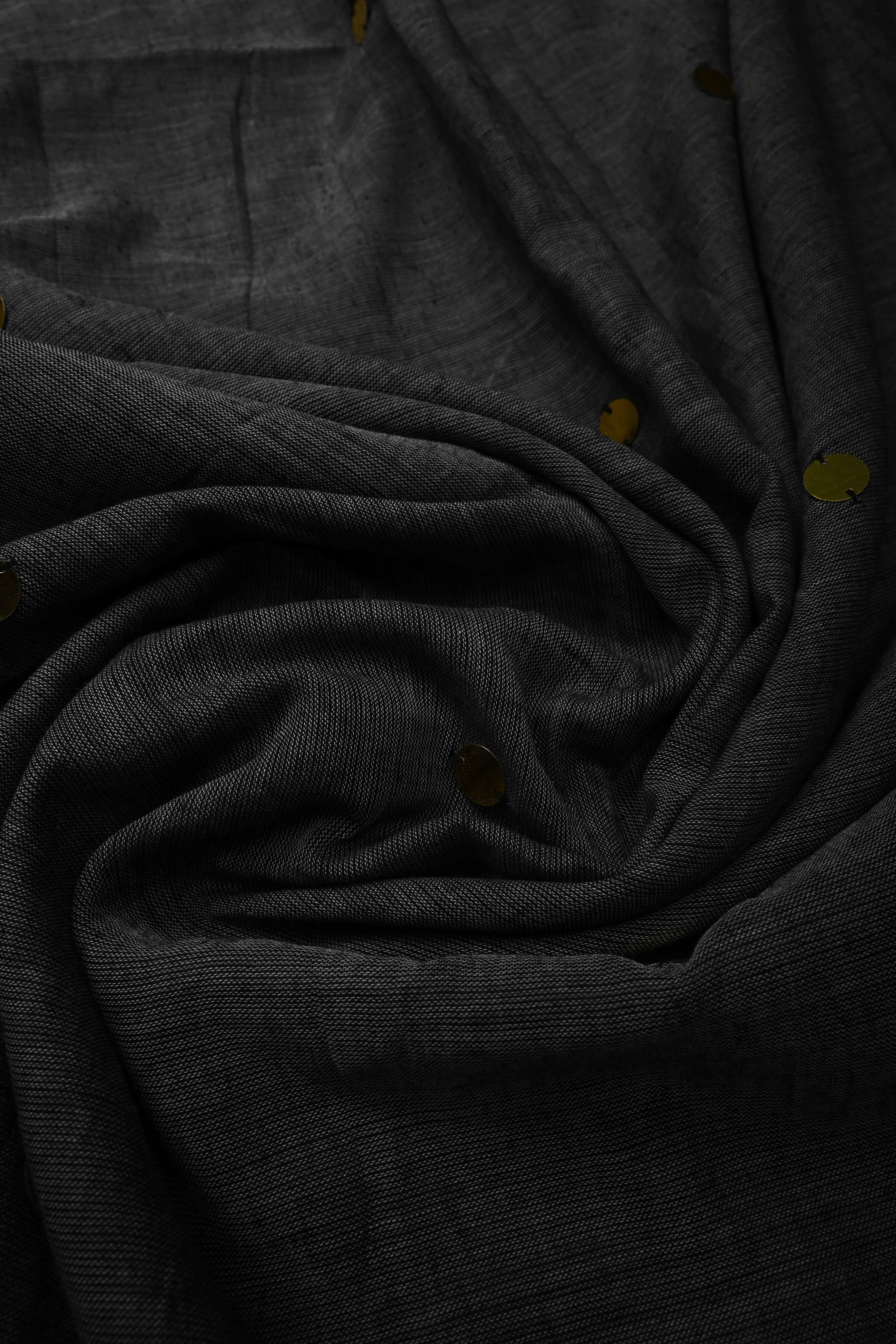 Gray Mercerized Mul Cotton saree in With Tikki work and Long Tassels, No Blouse Piece