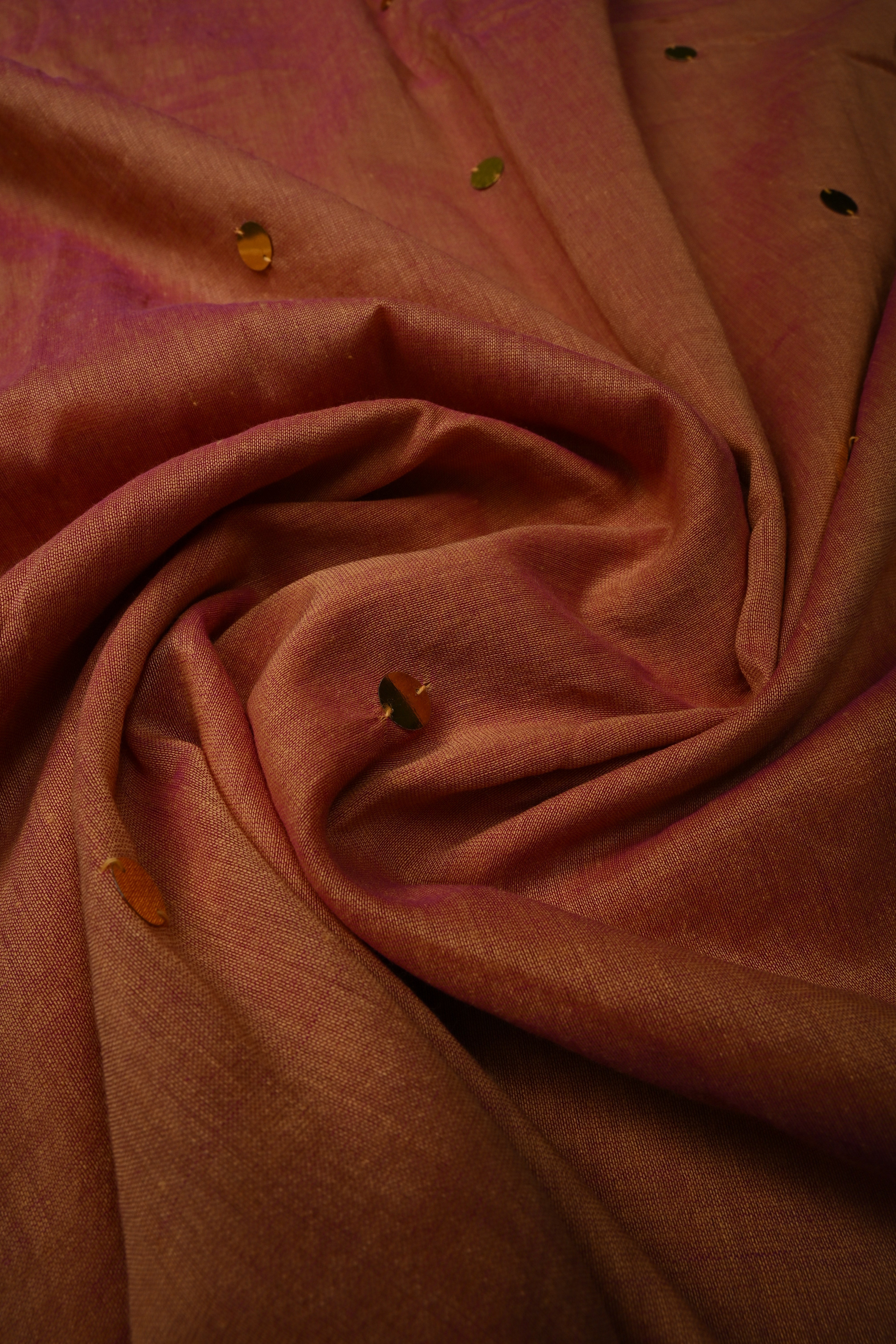Sandstone -Pink Dual Tone Mercerized Mul Cotton saree in With Tikki work and Long Tassels, No Blouse Piece