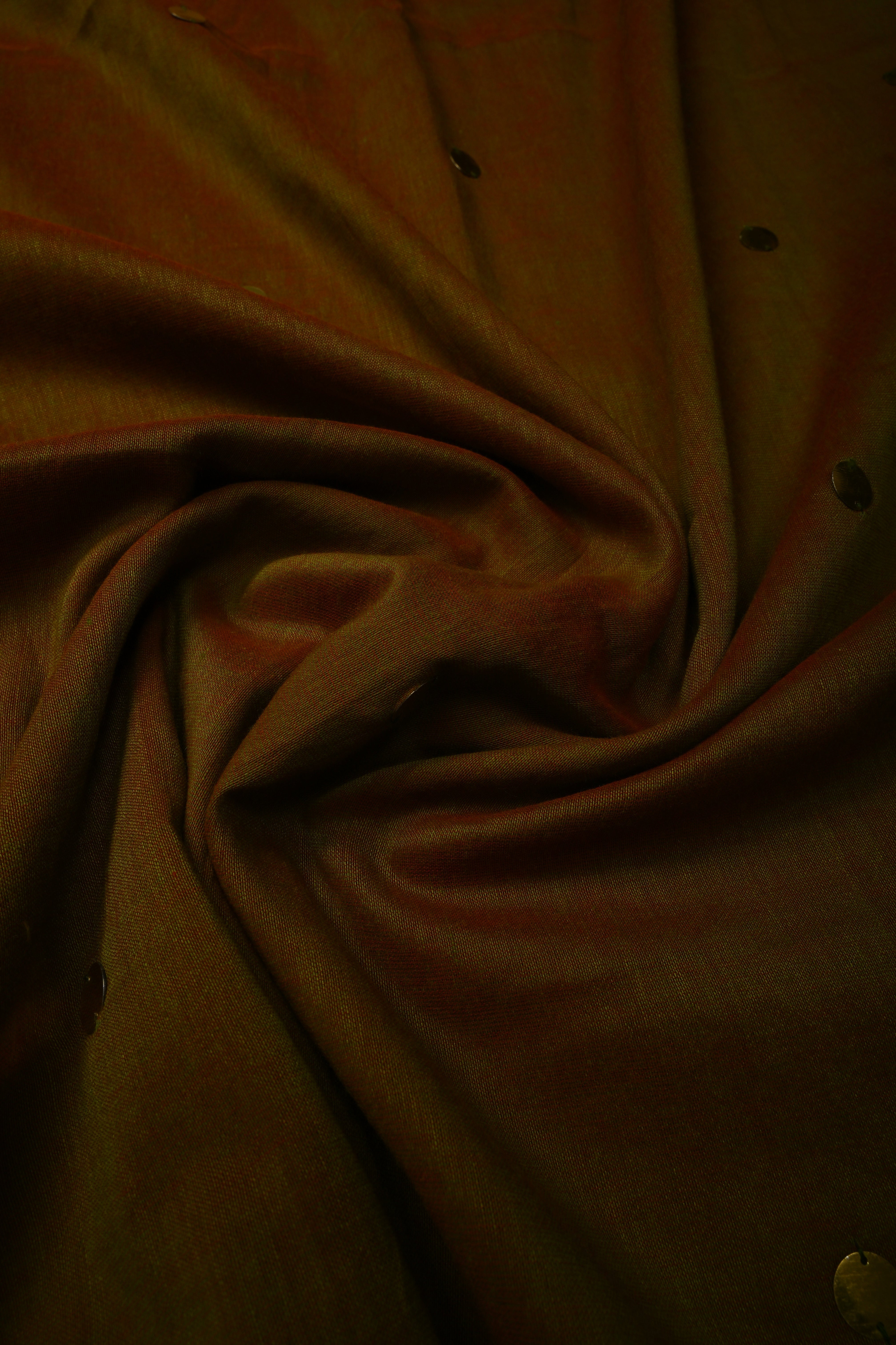 Green-Red Dual Tone Mercerized Mul Cotton saree in With Tikki work and Long Tassels, No Blouse Piece | Shobitam