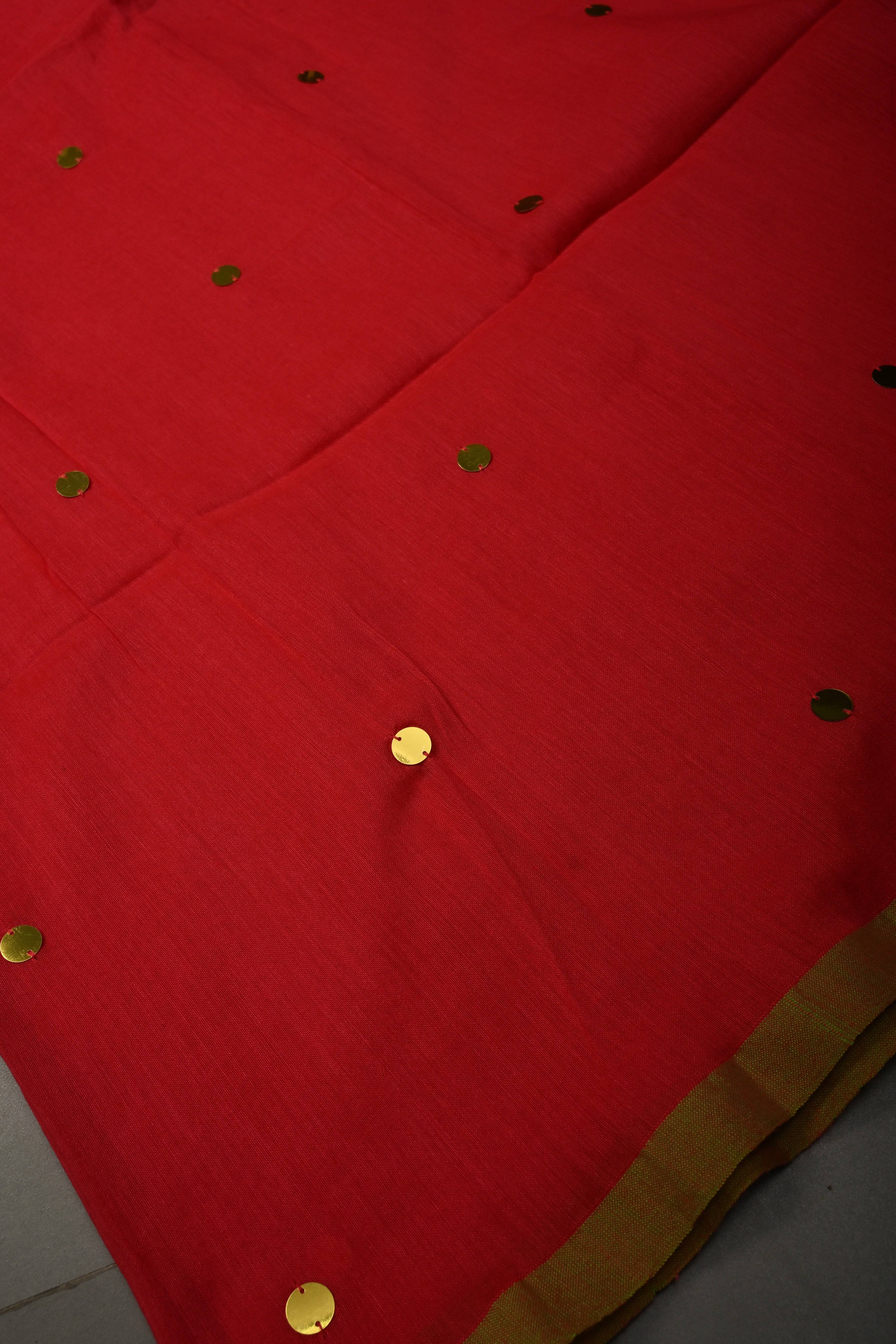 Amaranth Mercerized Mul Cotton Saree with Tikki Work and Long Tassels, No Blouse Piece | Shobitam