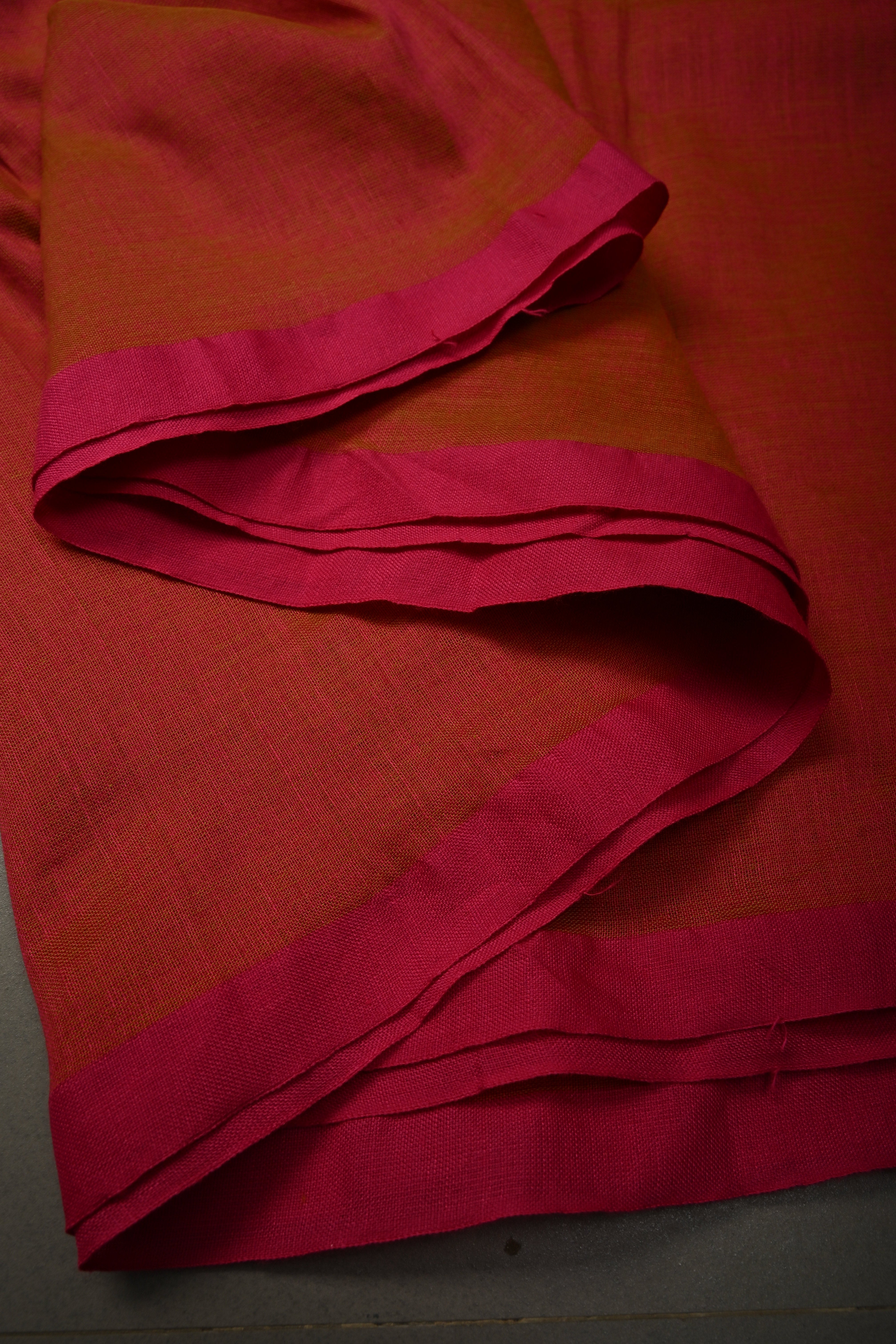 Orange-Pink Dual Tone Mercerized Mul Cotton saree in With Tikki work and Long Tassels, No Blouse Piece | Shobitam