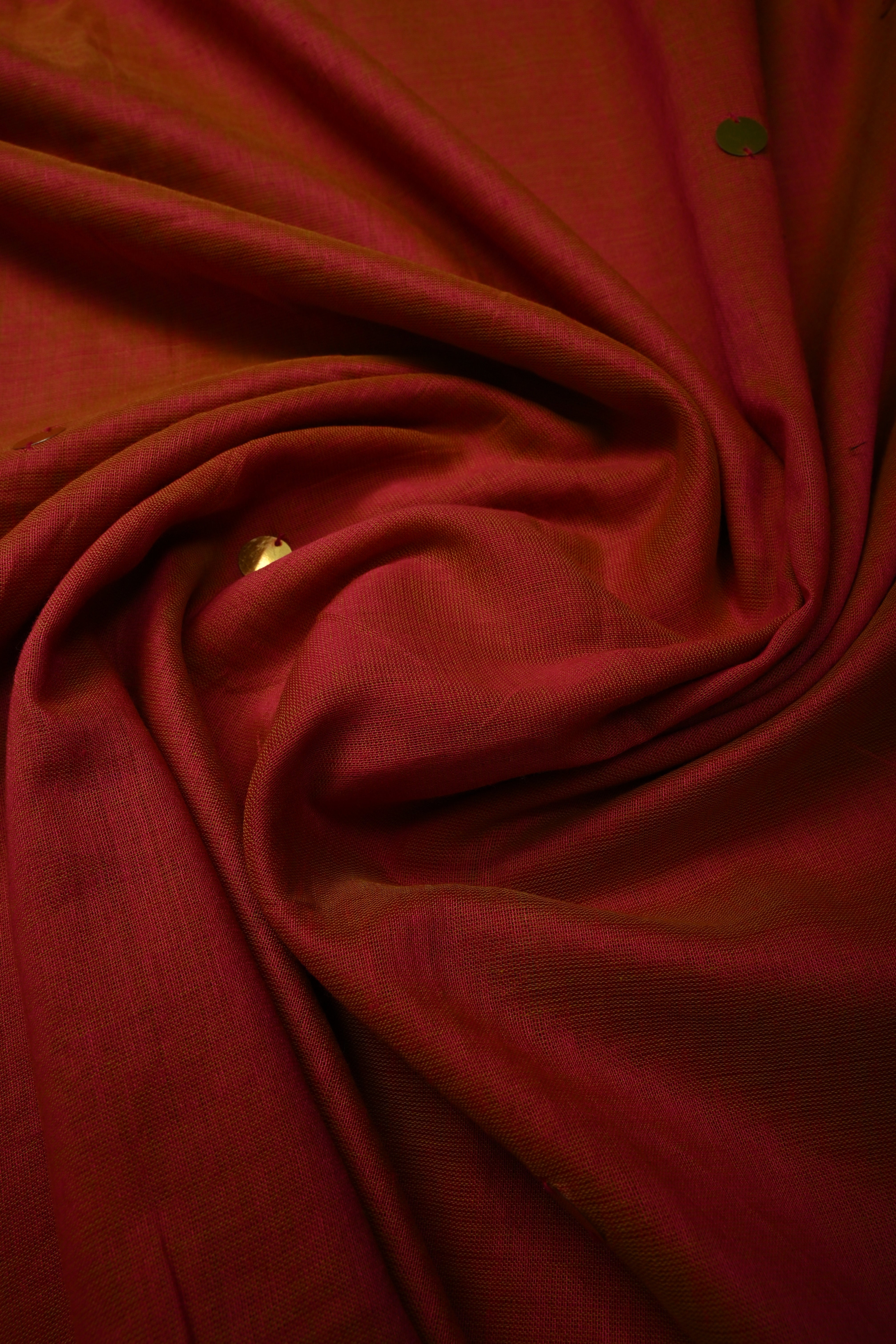Orange-Pink Dual Tone Mercerized Mul Cotton saree in With Tikki work and Long Tassels, No Blouse Piece | Shobitam