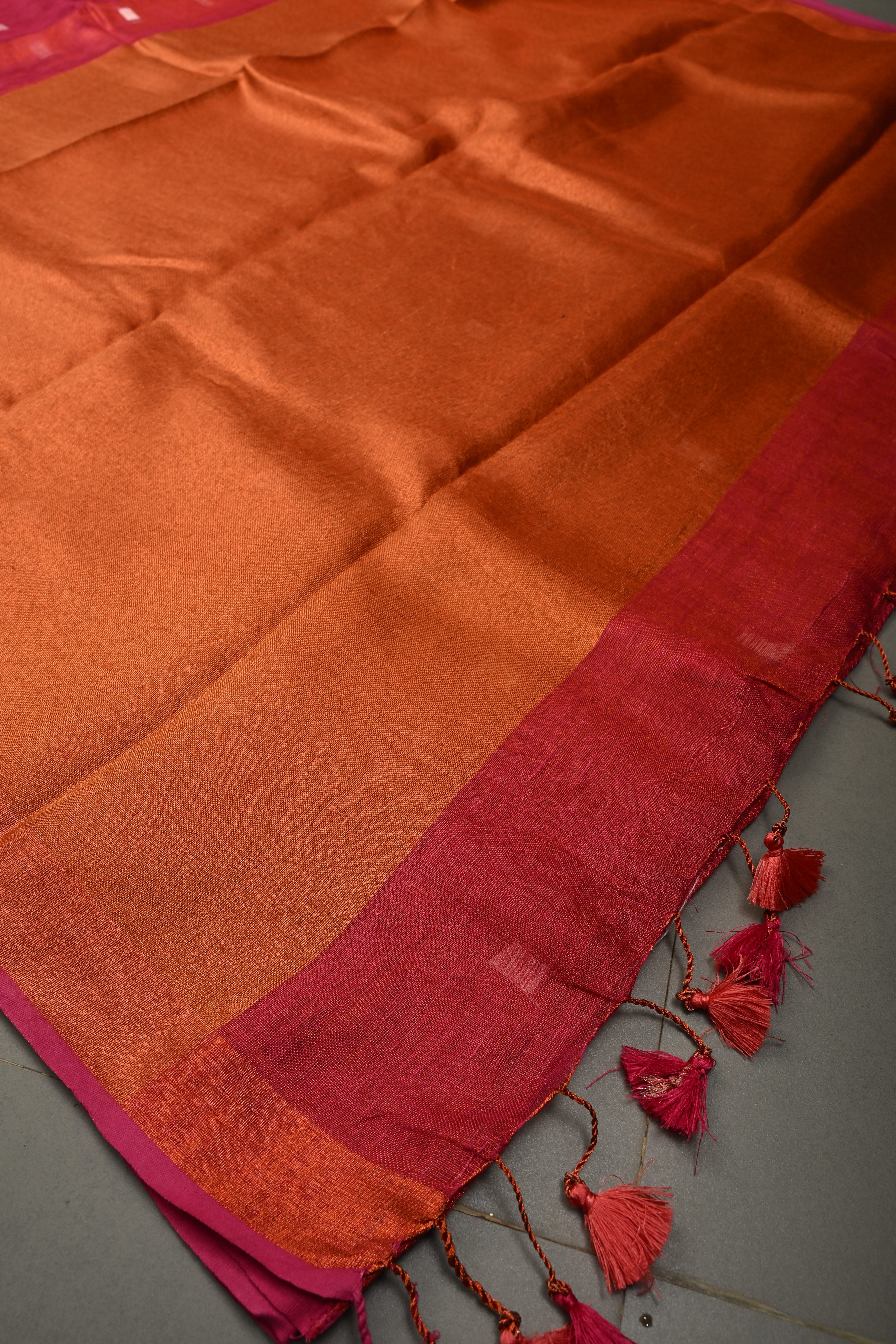 Pink Tissue Linen Saree with Resham Buttas and Minimal Zari Border | Shobitam