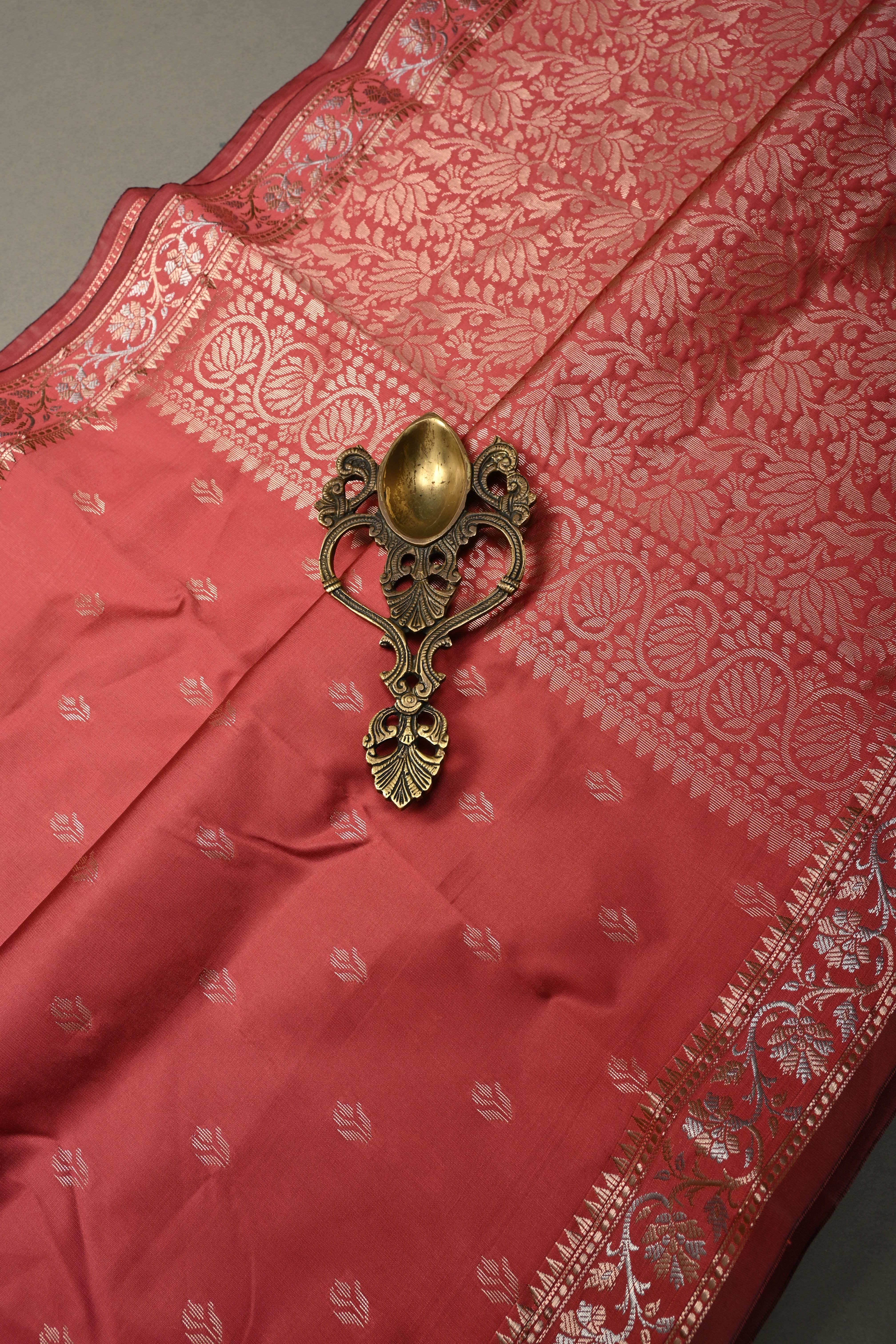 Rose Vale Semi Silk Saree with Zari Buttas and Alfi Zari Border | Shobitam