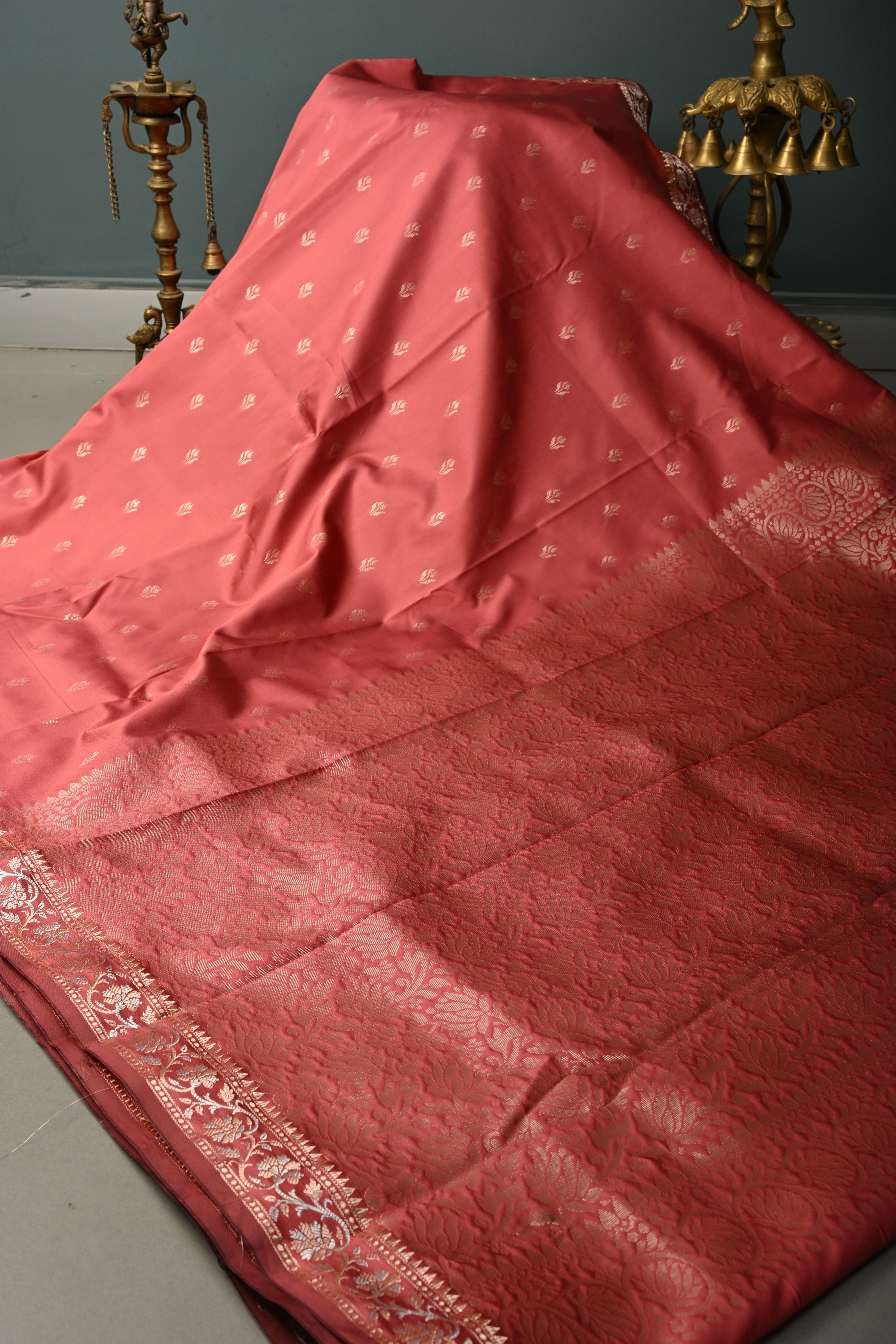Rose Vale Semi Silk Saree with Zari Buttas and Alfi Zari Border | Shobitam