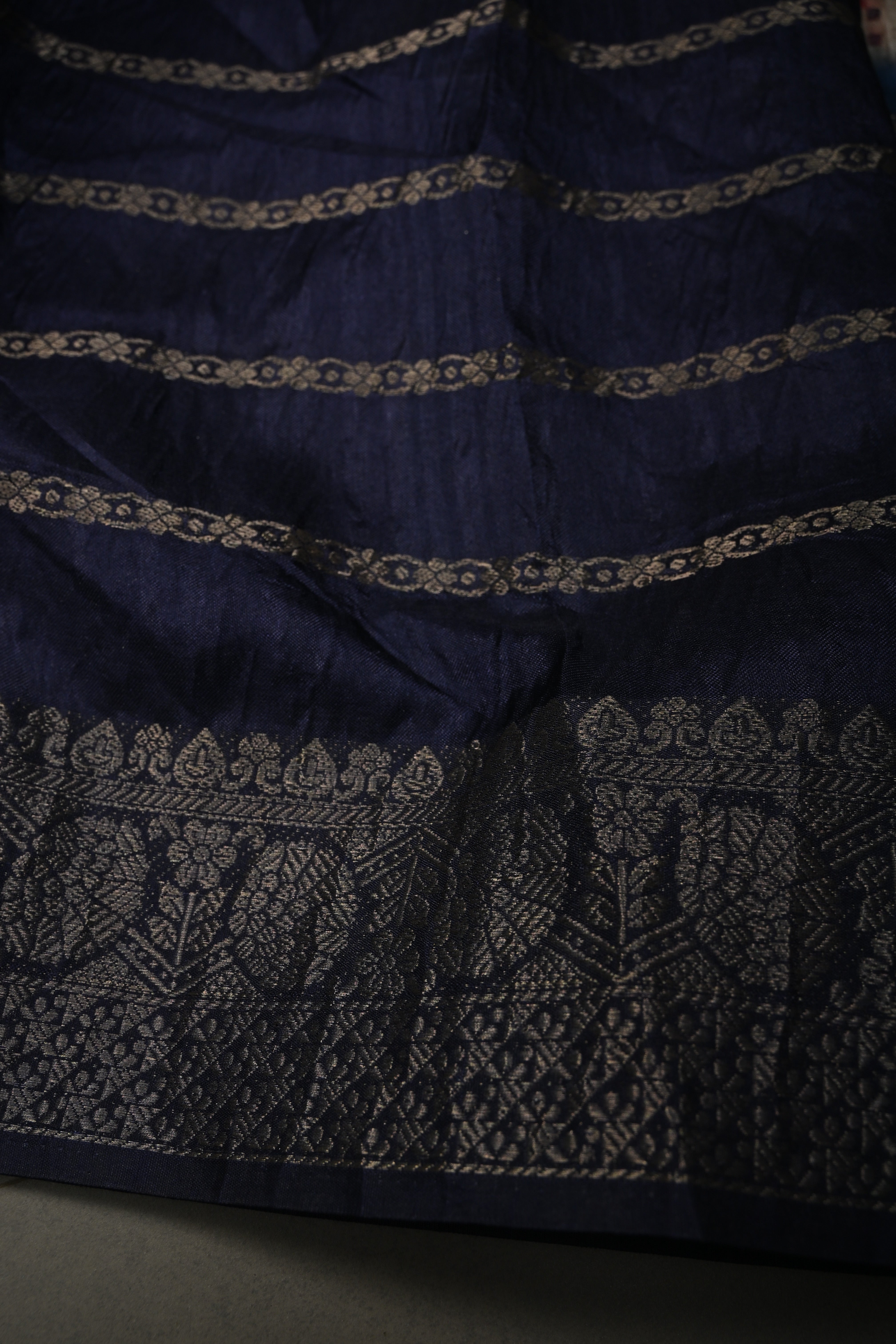 Pastel Multicolor Semi Silk Saree with Digital Print and Contrast Stripes Zari Border | Shobitam