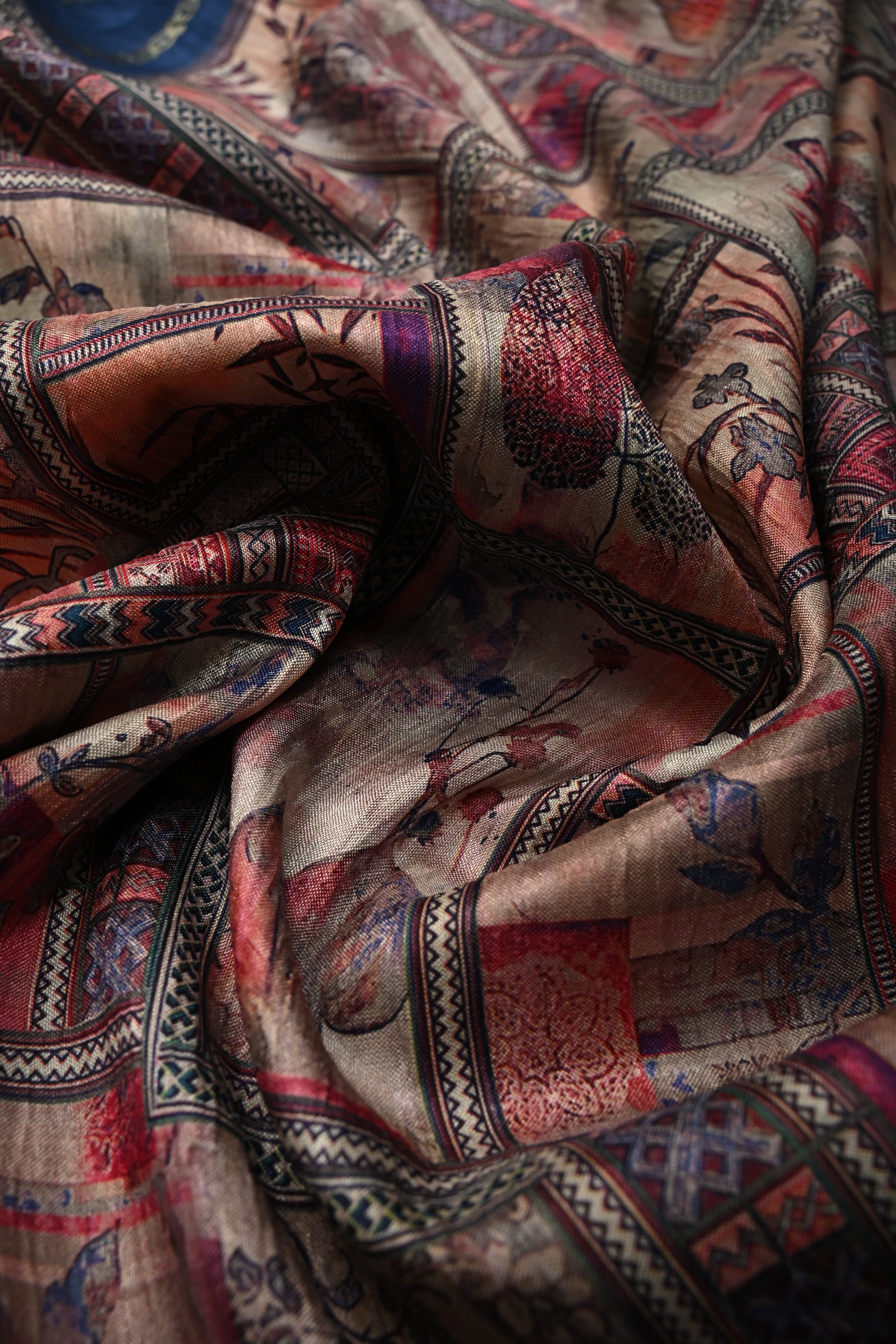 Pastel Multicolor Semi Silk Saree with Digital Print and Contrast Stripes Zari Border | Shobitam