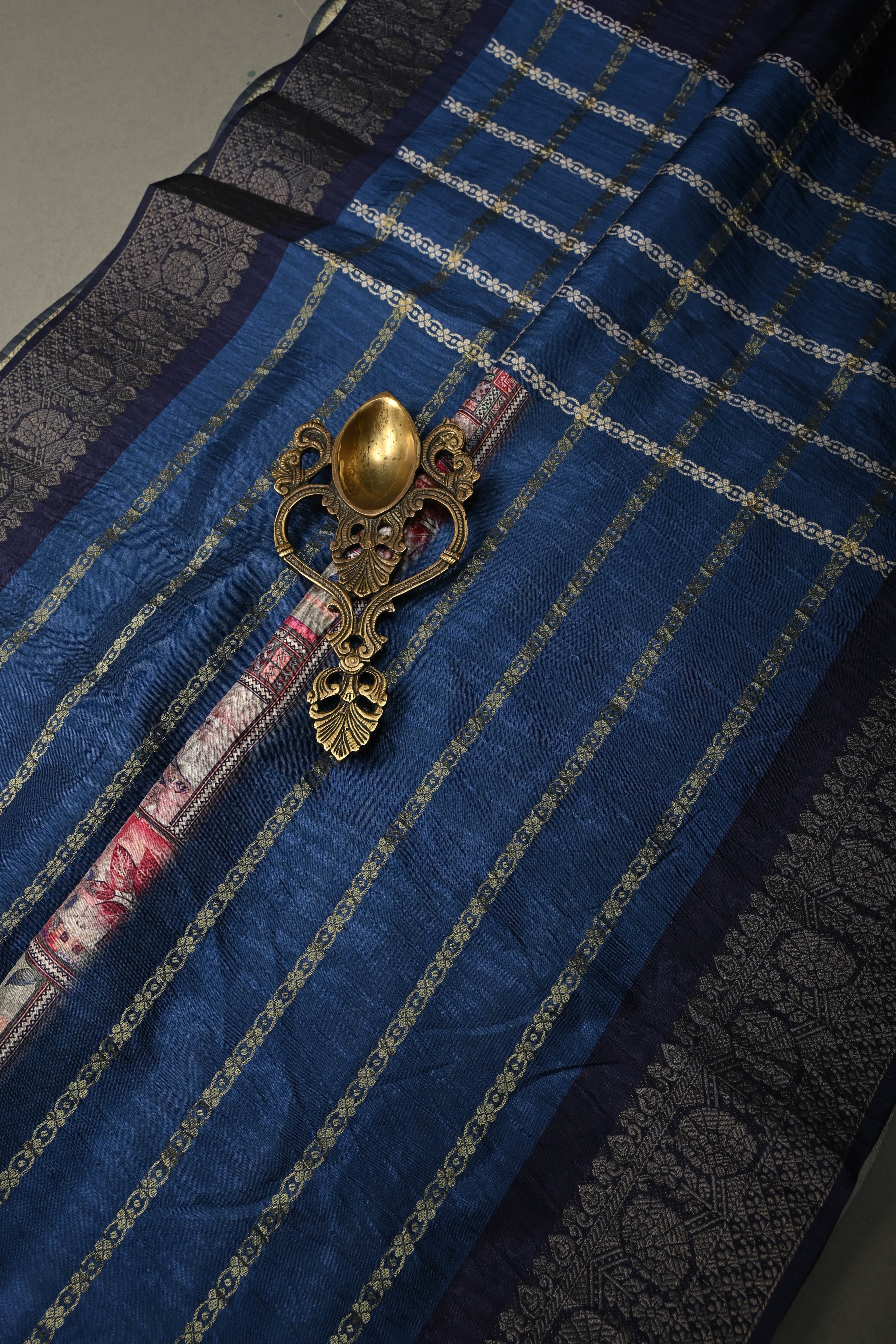 Pastel Multicolor Semi Silk Saree with Digital Print and Contrast Stripes Zari Border | Shobitam