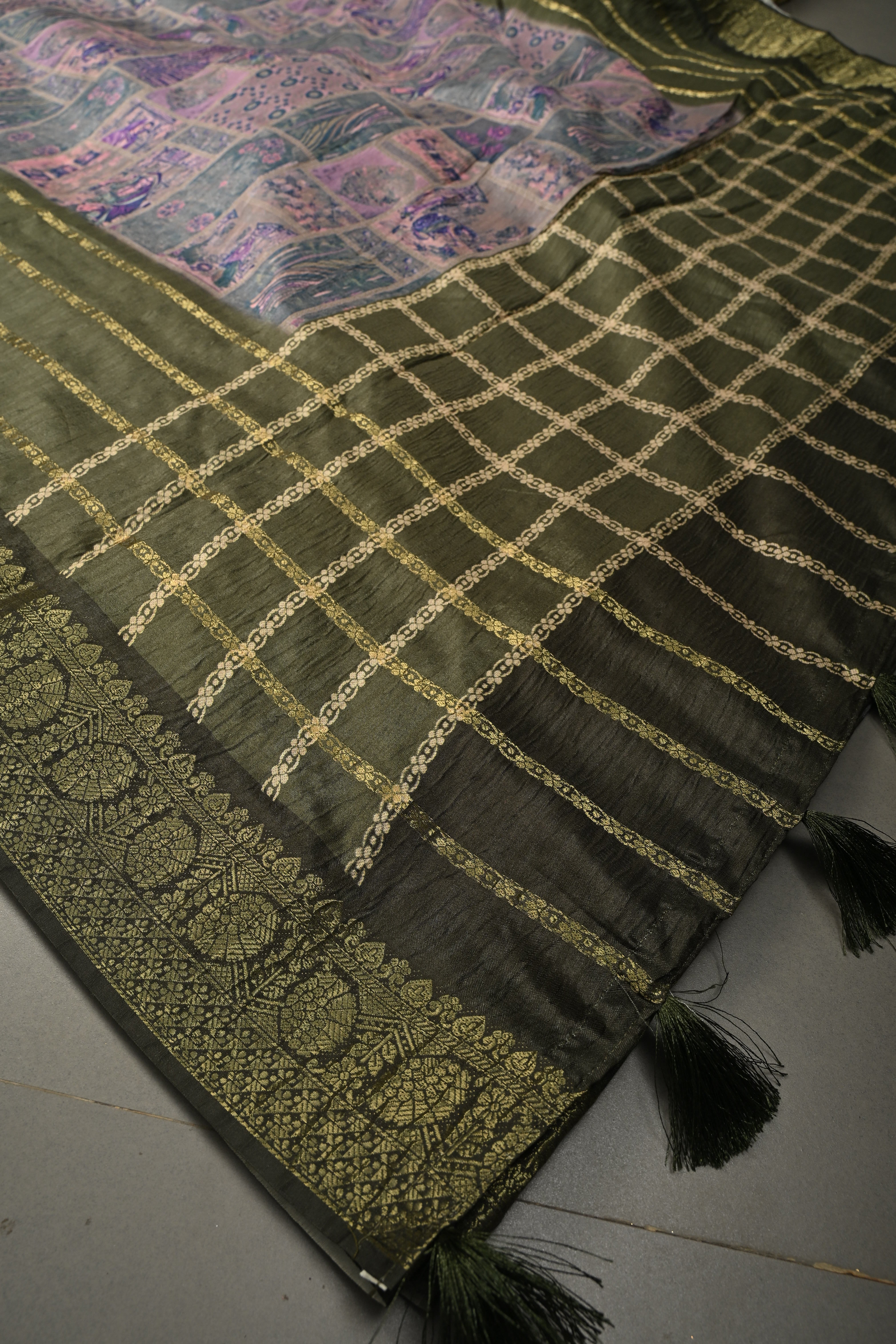 Multicolor Semi Silk Saree with Digital Print and Contrast Stripes Borders | Shobitam