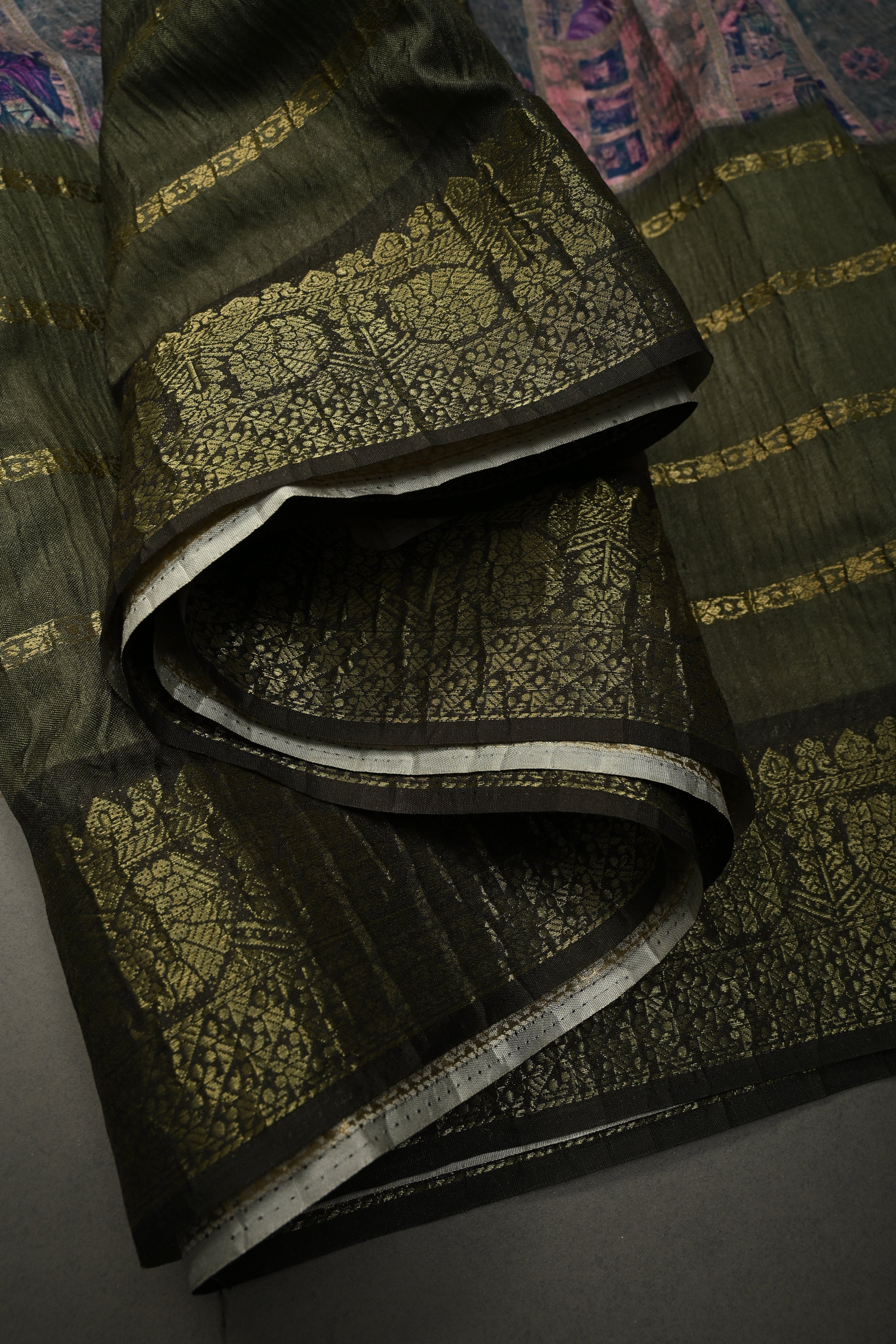 Multicolor Semi Silk Saree with Digital Print and Contrast Stripes Borders | Shobitam