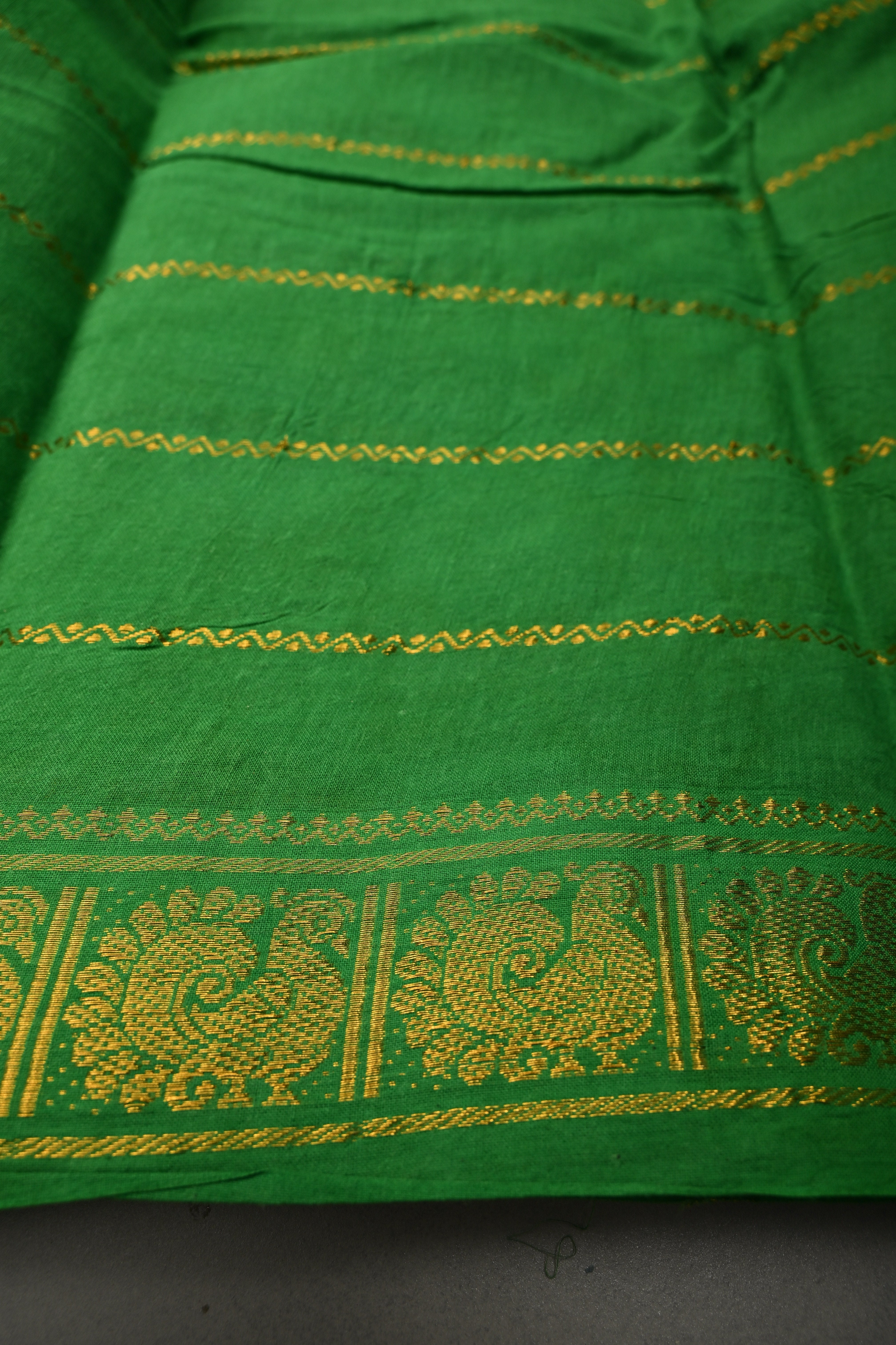 Dark Navy Blue Veldhari Zari Stripes Saree on Madurai Cotton With Contrast Zari Border | Shobitam