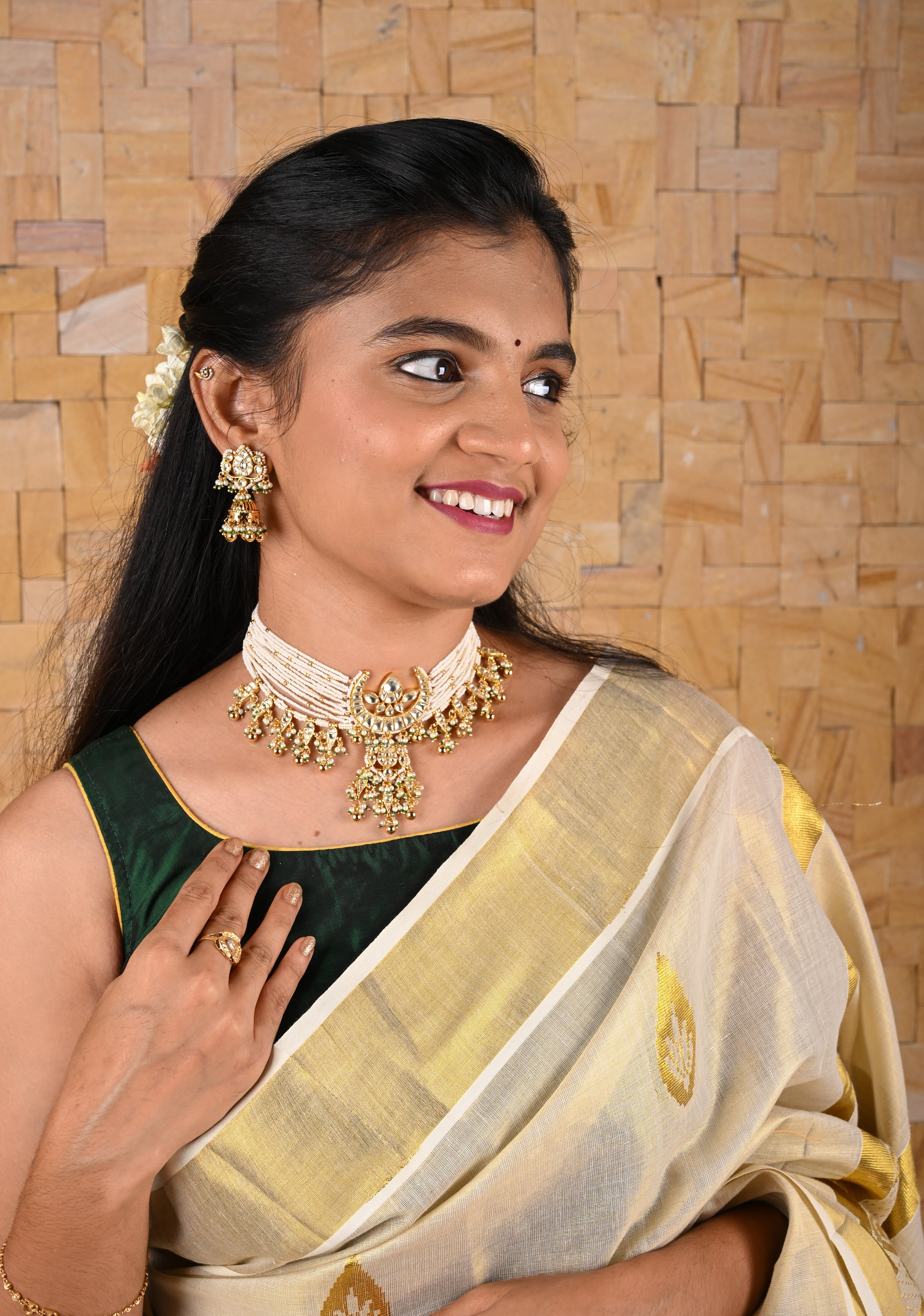 Ahmedabadi kundan multistrand necklace set with Chand Pendant | Shobitam