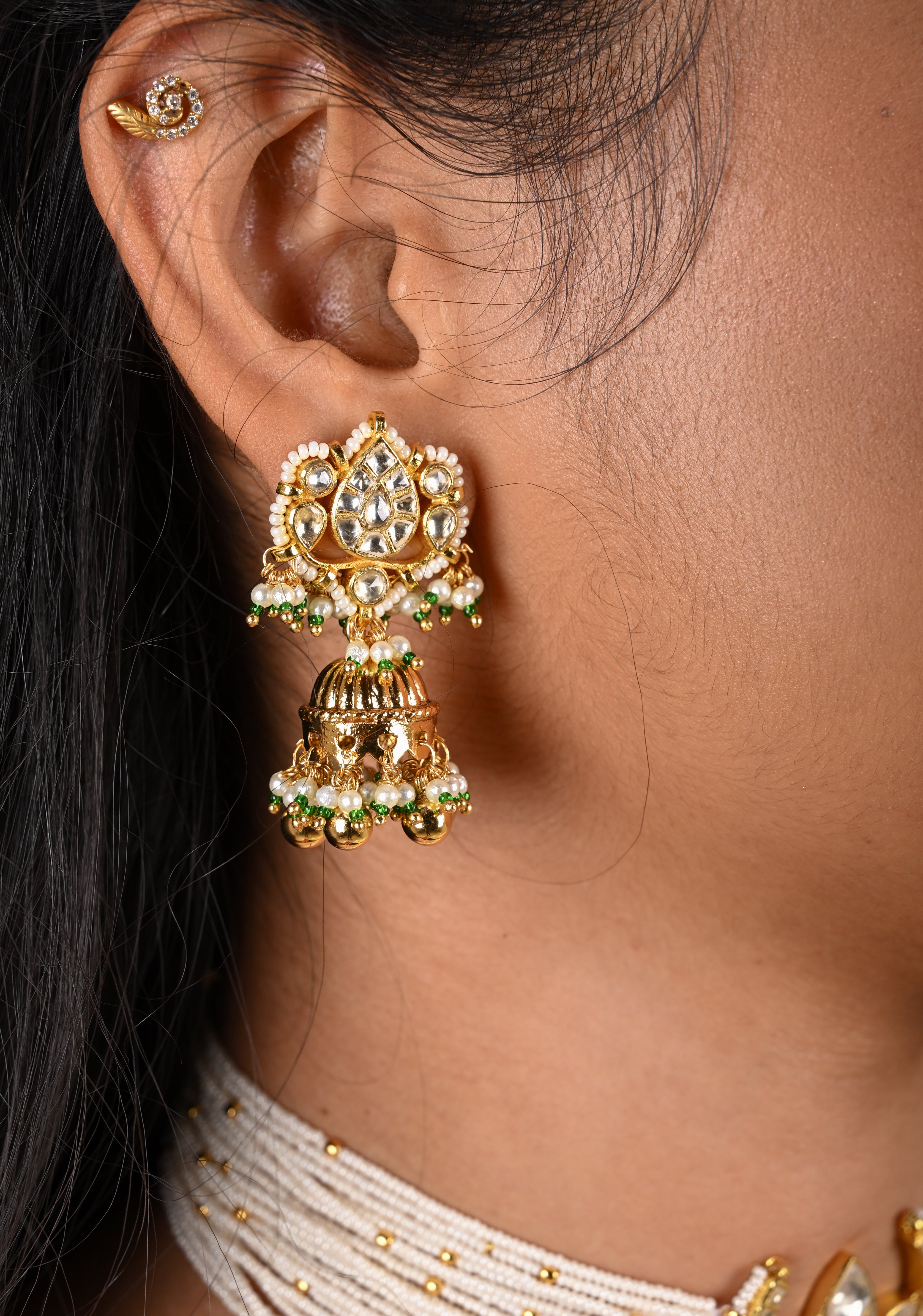 Ahmedabadi kundan multistrand necklace set with Chand Pendant | Shobitam