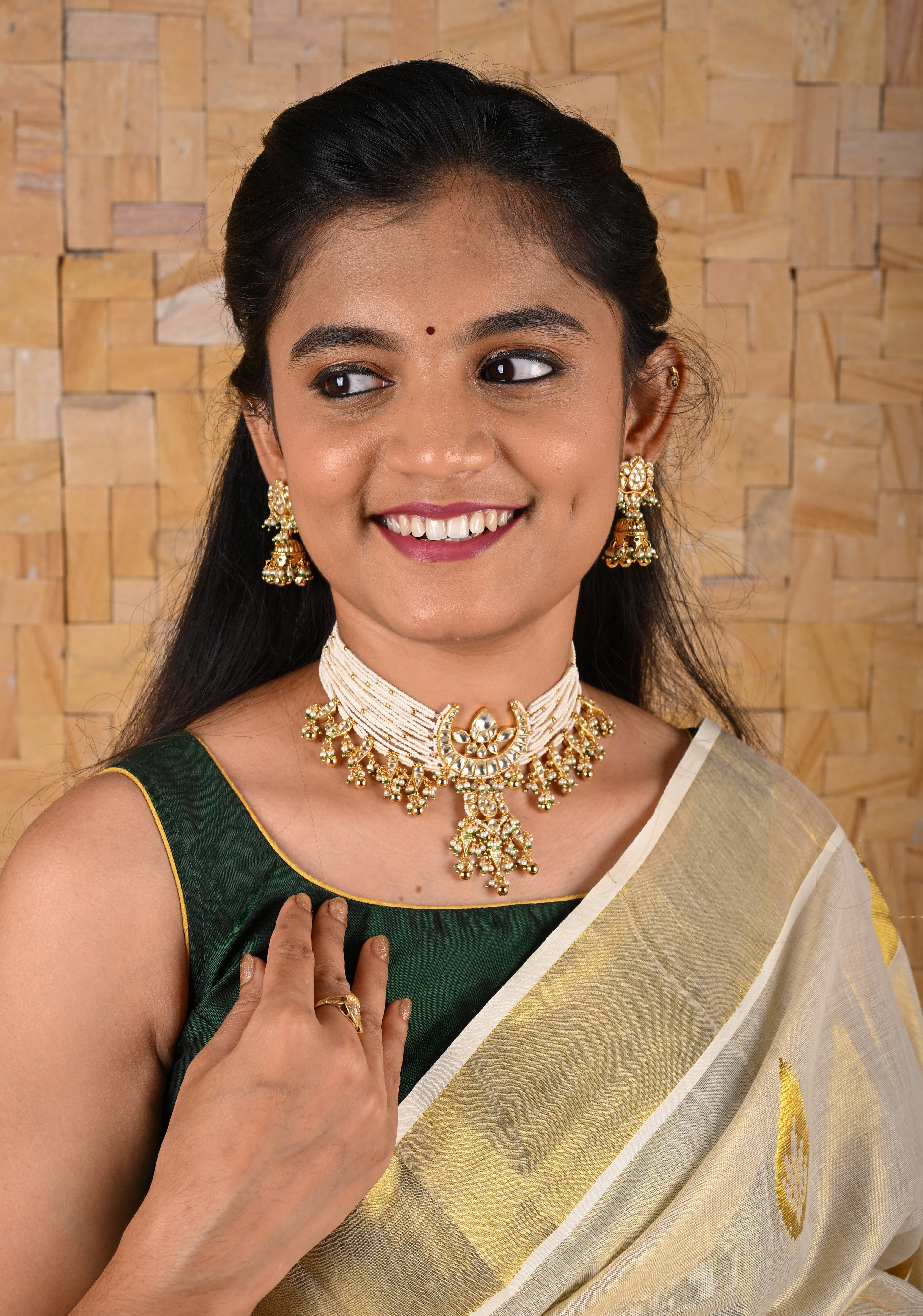 Ahmedabadi kundan multistrand necklace set with Chand Pendant | Shobitam