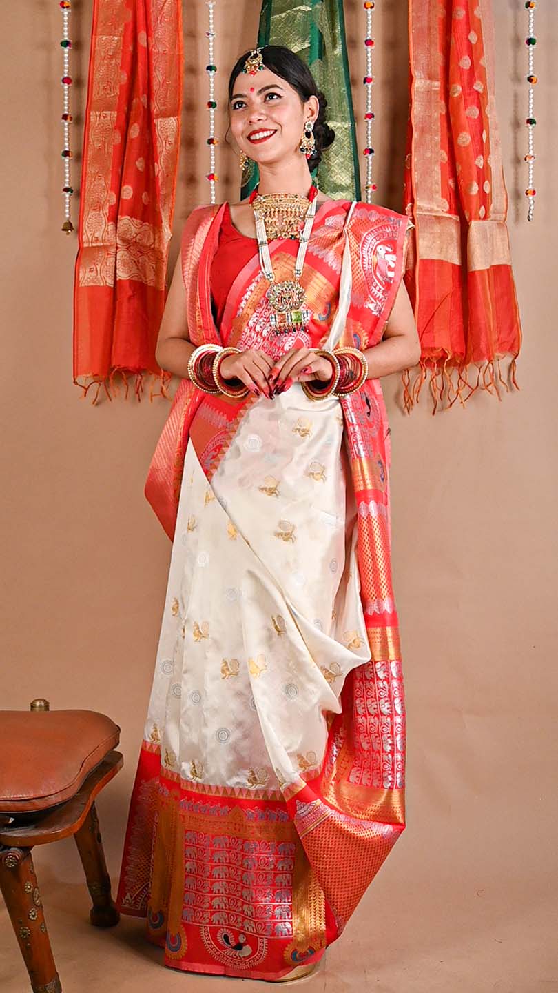 Ready to wear Pujo kanjeevaram Saree  wrap in 1 minute saree - Isadora Life