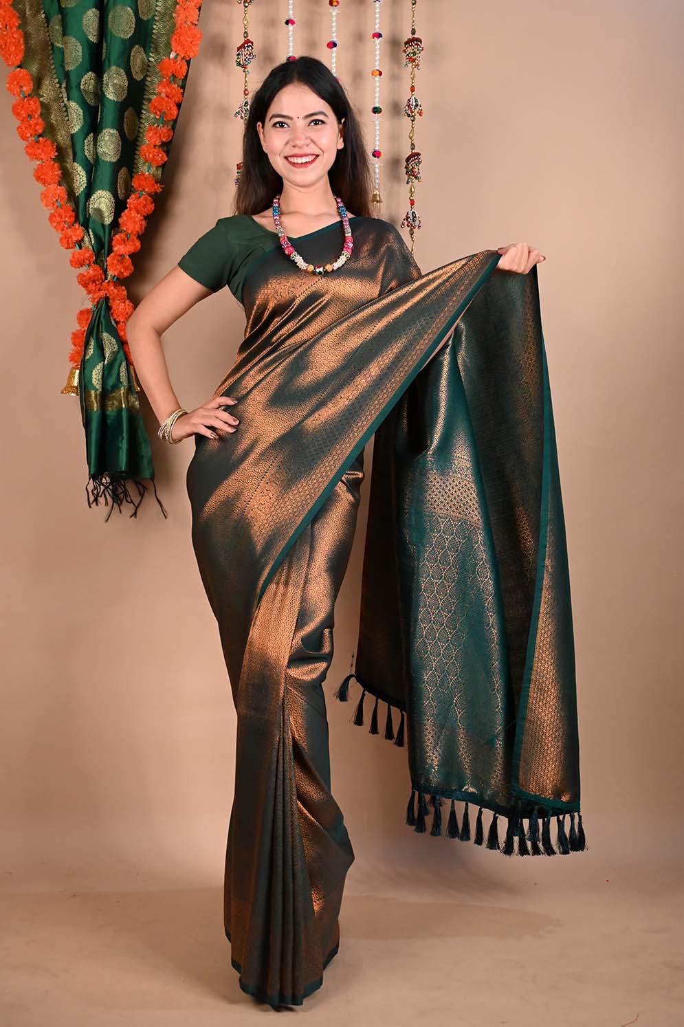Ready To Wear Georgette Kanjeevaram With Ethnic Motif And Woven Detailed Border & Ornate Pallu Wrap in 1 minute saree - Isadora Life